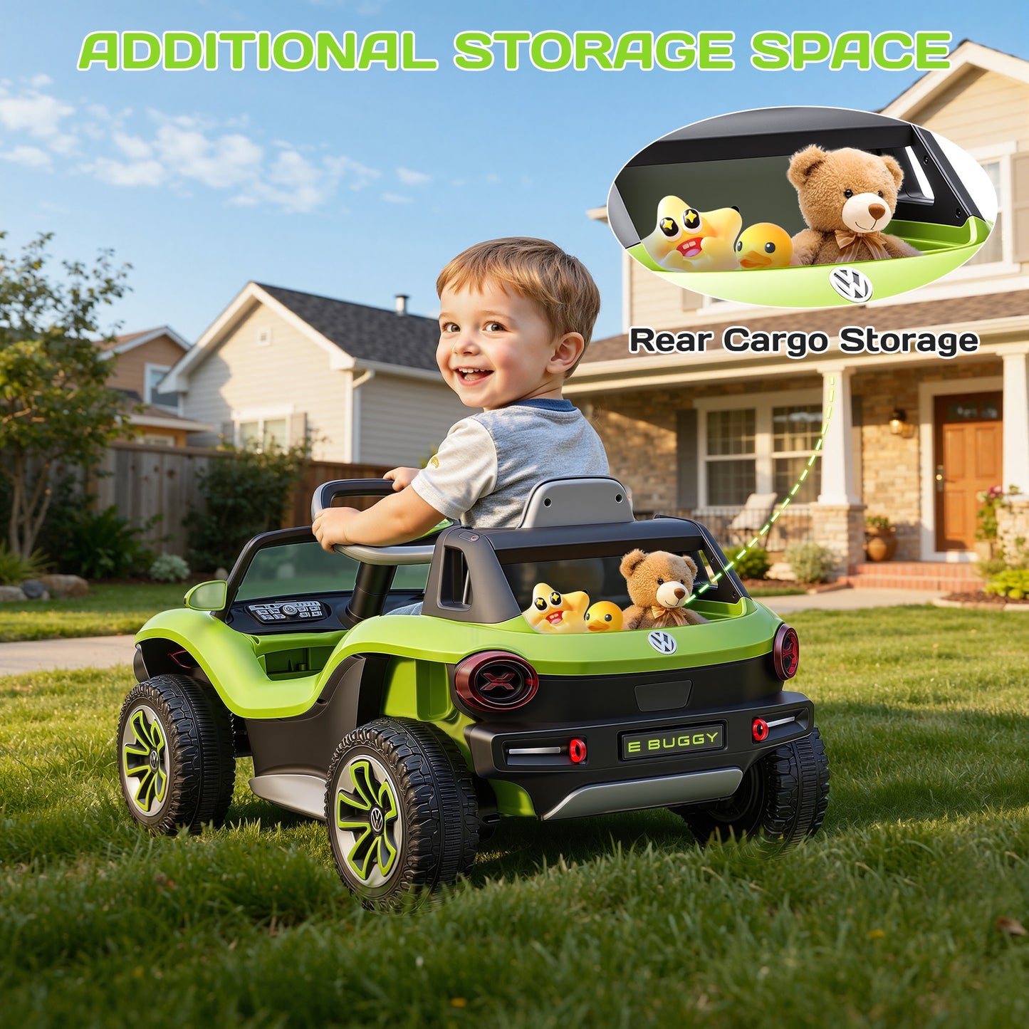 12V Electric Ride on Cars, Licensed Volkswagen Beetle Ride on Toys with Remote Control, Bluetooth, USB Port, Music, Rear Storage, LED Lights, Battery Powered Toddlers Electric Car for Kids Ages 3+
