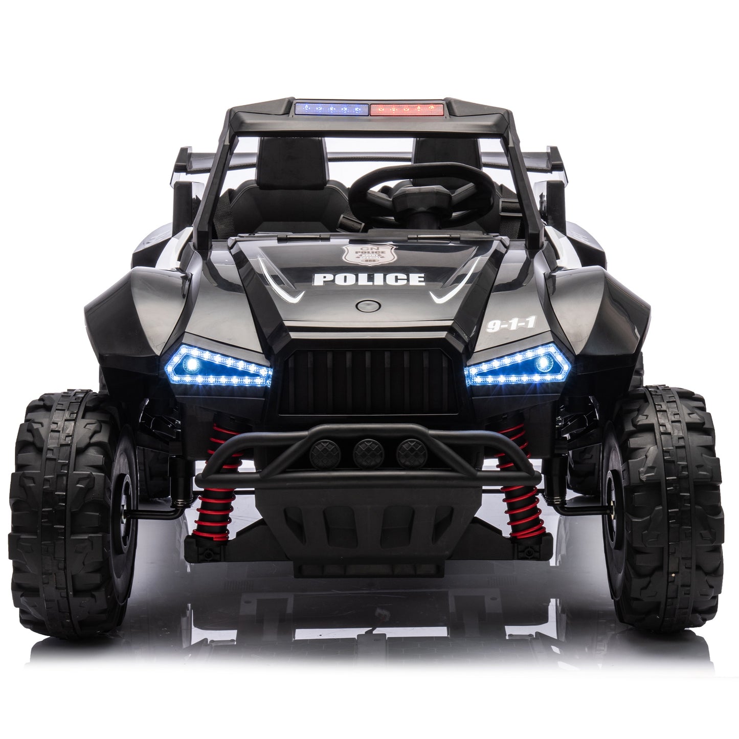 iRerts 24V Powered Ride on Cars, Ride on Toys for Big Kids Ages 3-8, Kids Police Car Electric Vehicles with Remote Control, Bluetooth, MP3/USB Ports, 4 Wheels Spring Suspension, Megaphone, Black