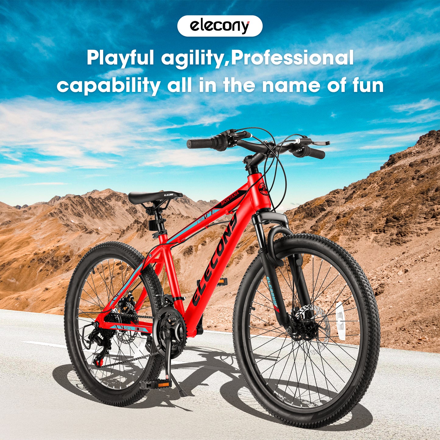 Mountain Bike, iRerts 24 Inch Mens Mountain Bike for Adults Youth, Shimano TZ500 21 Speed Mens Bicycle MTB with Disc Brake, Adult Bicycles for Men Women, Red
