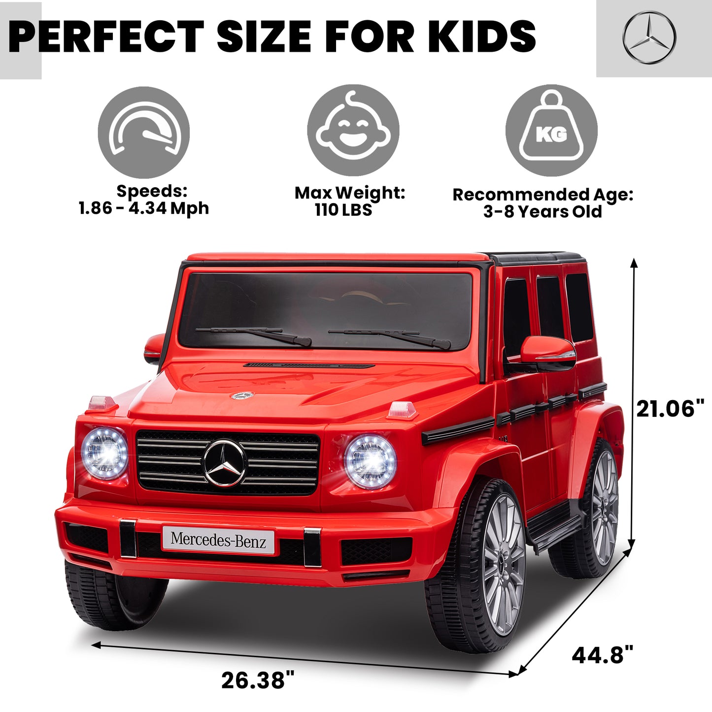 24V Ride On Cars with Remote Control, Licensed Mercedes Benz G500 Kids Electric Car for Boys Girls Gifts, Battery Powered Ride on Trucks Toys with Bluetooth, MP3, Music, Led Lights, USB, Red