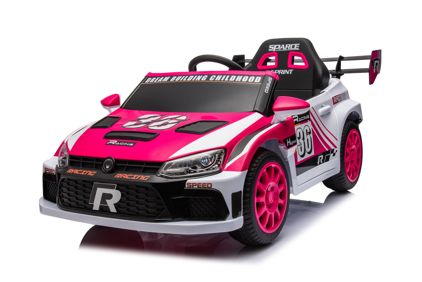 iRerts Pink 12V Powered Ride on Cars with Remote Control, 4 Wheeler Electric Car Vehicle for Kids Boys Girls 3-6 Years Old, Kids Ride on Toy with Swaying, Bluetooth, Music, USB/AUX Port, LED Light