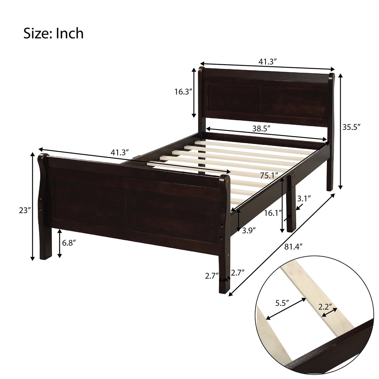 iRerts Wood Twin Platform Bed Frame, Modern Twin Bed Frame with Headboard, Twin Size Wood Platform Bed with Wooden Slat Support, No Box Spring Needed, Easy Assembly, Espresso
