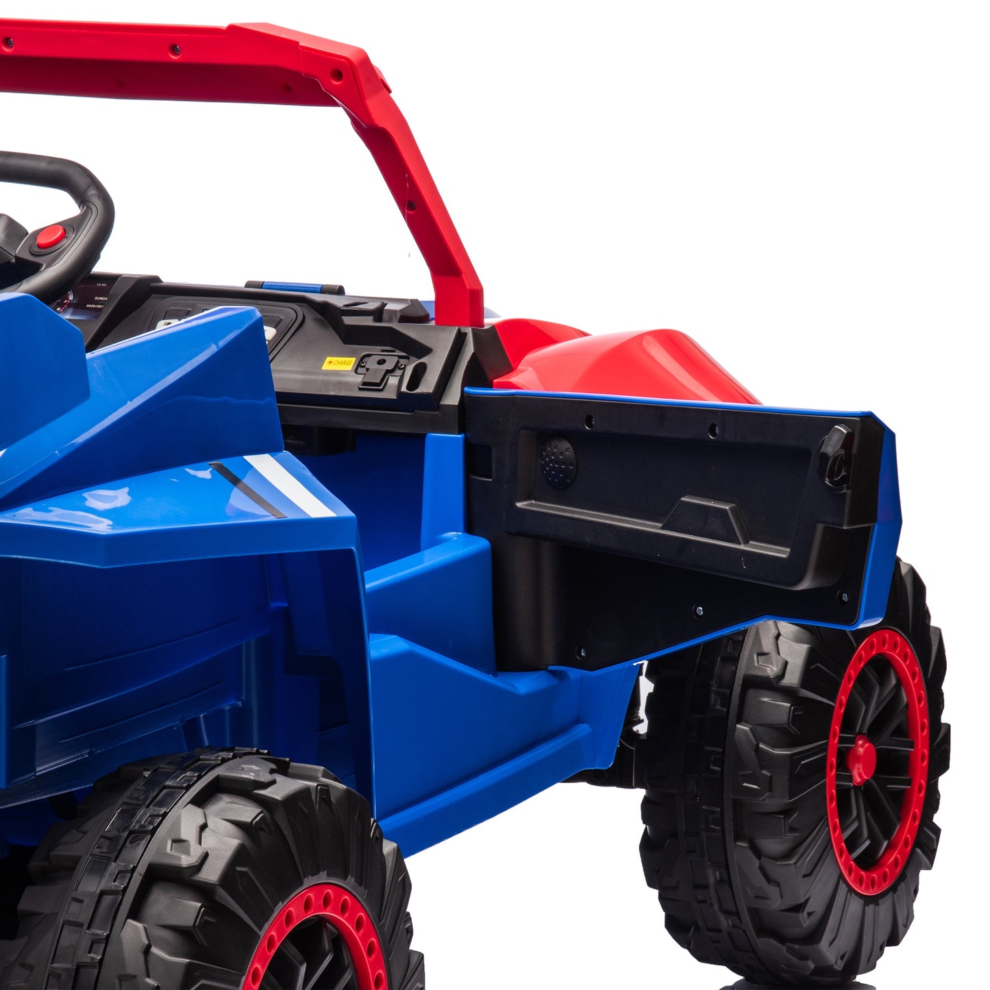 iRerts 24V Powered Ride on Cars, Ride on Toys for Big Kids Boys Girls Ages 3-8, Kids Car Electric Vehicles with Remote Control, Bluetooth, MP3/USB Ports, 4 Wheels Spring Suspension, Blue+Red
