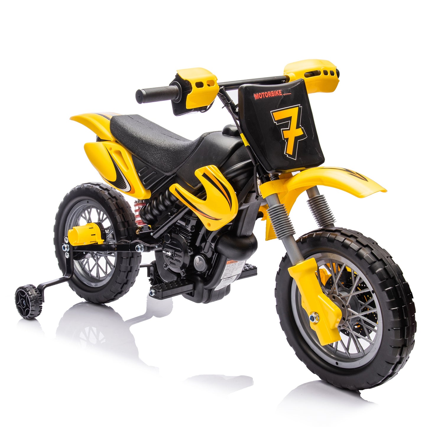 iRerts 12V Electric Dirt Bike with Twist Grip Throttle, Powered Ride on Motorcycle with 2 Training Wheels, Rear suspension, Ride on Toys Kids Motorcycle for Boys Girls Gifts Ages 3-8, Yellow