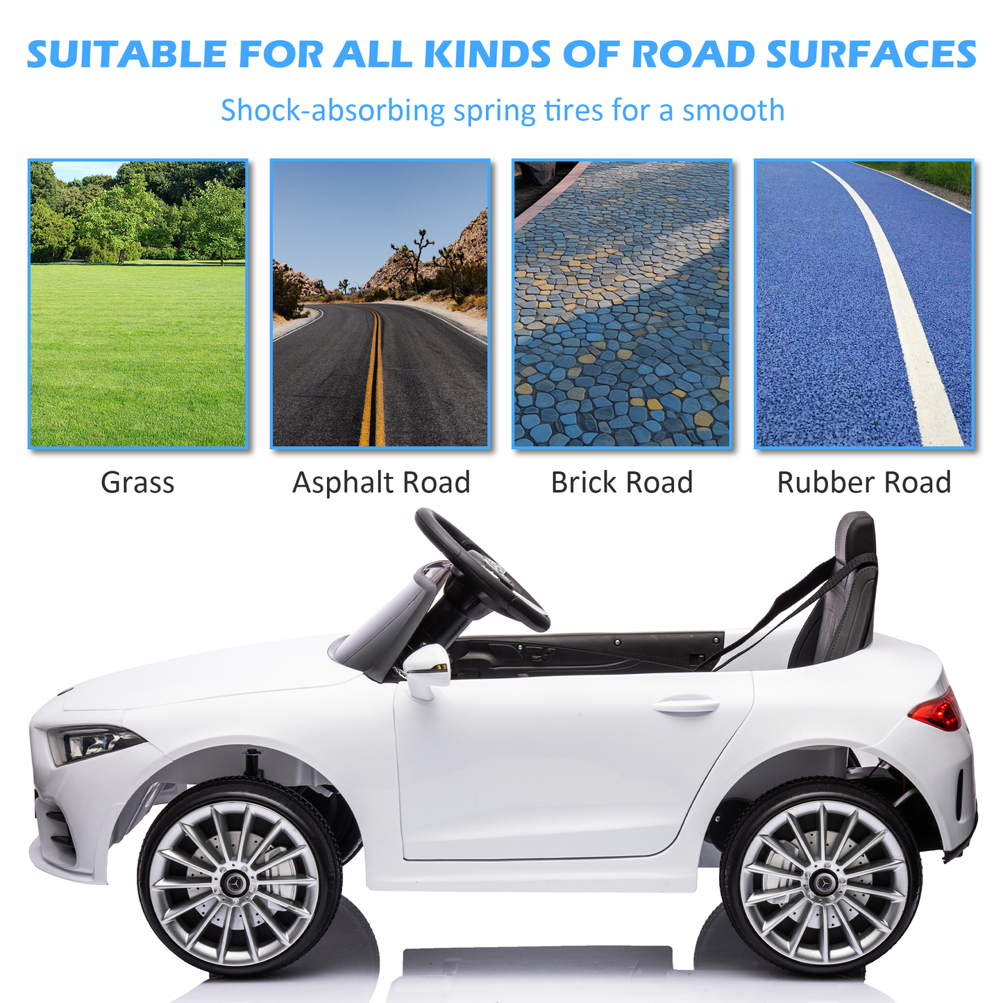 iRerts 12V Electric Ride On Cars for Boys Girls, Battery Powered Ride on Toys for Toddlers with Music, USB/AUX/SD Ports, LED Light, 4 Wheel Suspension, Electric Cars for Kids 3-6 Years Old Gift, White