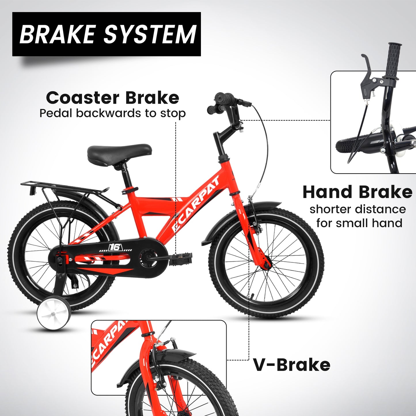 iRerts Kids Bike with Training Wheels, 16 Inch Kids Bicycle for Boys Girls Ages 4-8 Years Old, Boys Bicycles for Kids with Adjustable Seat, Fender and Varrier, Red