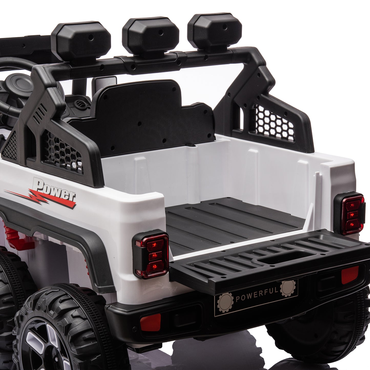 iRerts 24V Ride on PickUp Truck with Remote Control, 4WD Battery Powered Ride on Car with Bluetooth Music, USB/AUX Port, Rear Storage Box, LED Lights, Ride on Toys for Kids Boys Girls Gift, White
