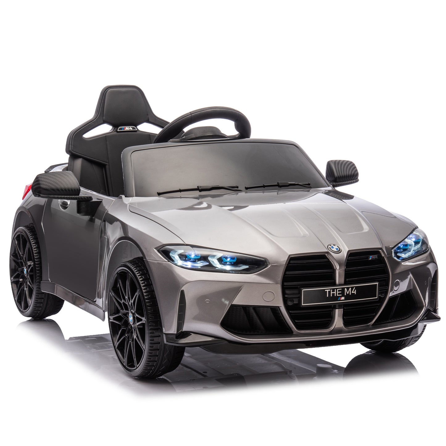 BMW M4 Silver 12V Ride On Cars with Remote Control, Battery Powered Ride on Toys with Music, Bluetooth, Story, USB/MP3 Port, LED Light, Kids Electric Vehicle for Boys Girls with Wheels, Easy to Carry