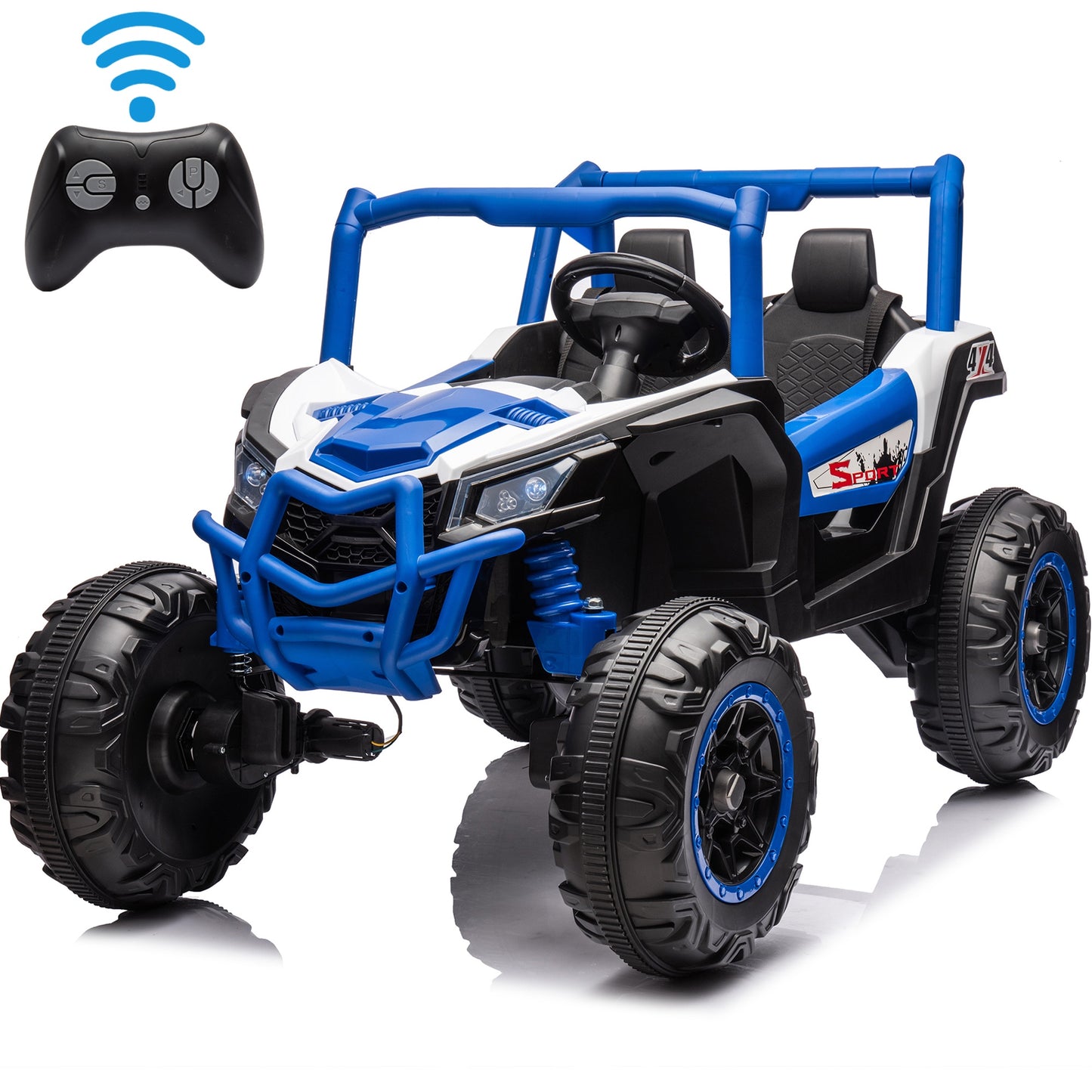 iRerts 24V Ride on UTV Cars 2 Seater, Kids Electric Ride on Toy Car with Remote Control, Music, LED Light, USB, Bluetooth, Kids Electric Vehicle for Christmas Birthday Gifts, Blue