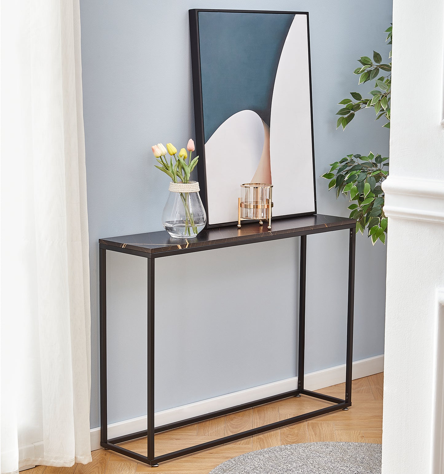 iRerts Entryway Table, Narrow Console Table Hallway Table with Metal Frame and MDF Tabletop, Industrial Long Entrance Sofa Table Foyer Tables for Entryway Hallway Living Room Home Office, Black