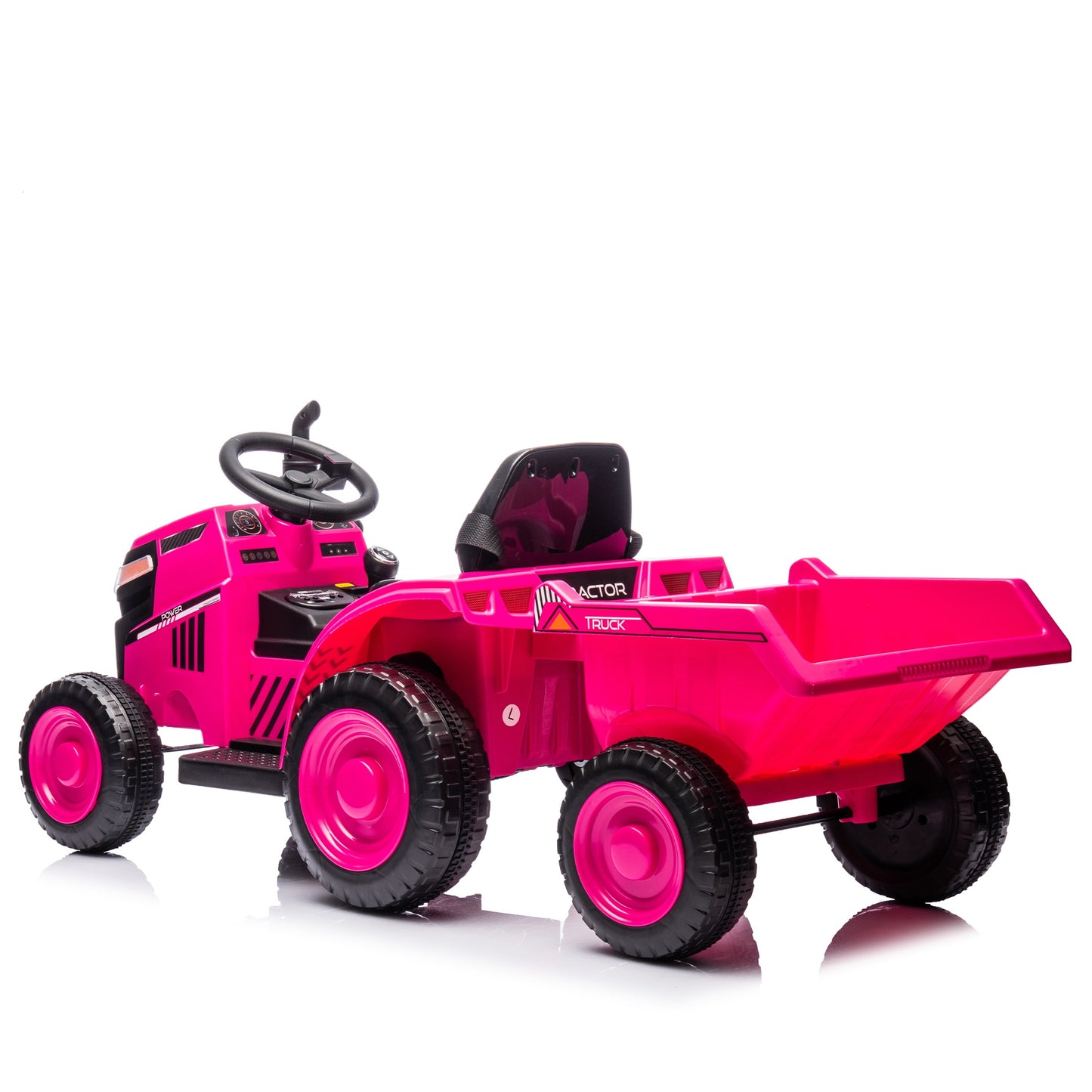 iRerts 12V Ride on Tractor, Powered Ride on Car for Kids Boys Girls Ages 3-6 Gifts, Kids Ride on Toys Electric Cars with Removable Storage Tug, Bluetooth ,Music, MP3/USB Ports, LED Light, Rose Red