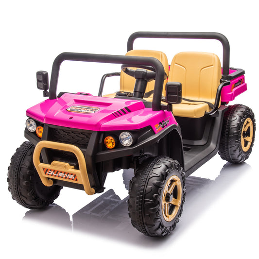 24V 2 Seater Ride On Dump Truck, Powered Ride on Toy Cars with Remote Control, Electric Vehicle Car for Kids Boys Girls with Automatic Tipping Bucket, Bluetooth Music, Safety Belt, Slow Start, Pink