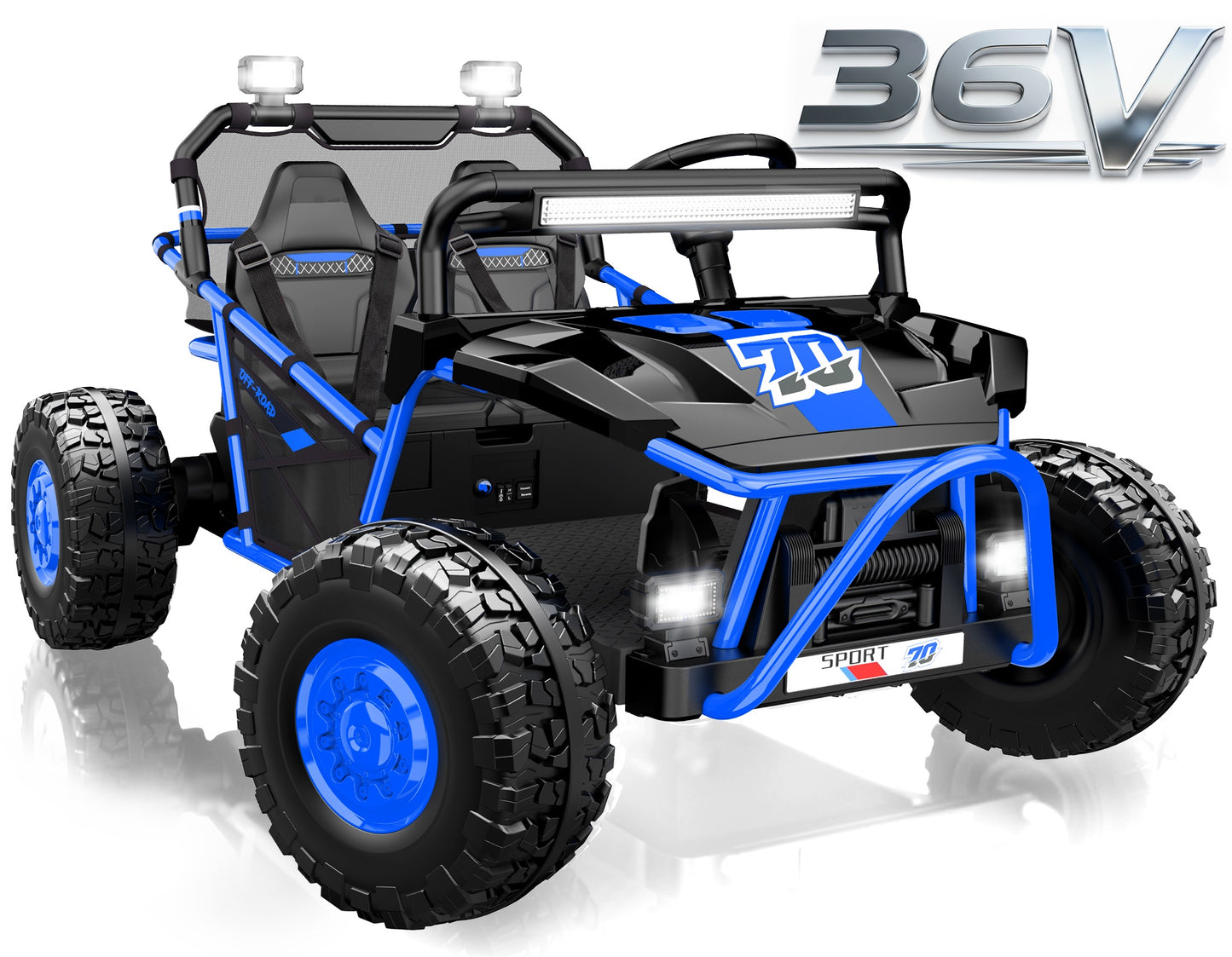 iRerts 36V Powered Ride on Toys for Big Kids, 2 Seater Ride on UTV Cars with Bluetooth, Music, 4 Wheels Spring Suspension, Kids Car Electric Ride on Vehicles for Boys Girls Ages 6+, Blue