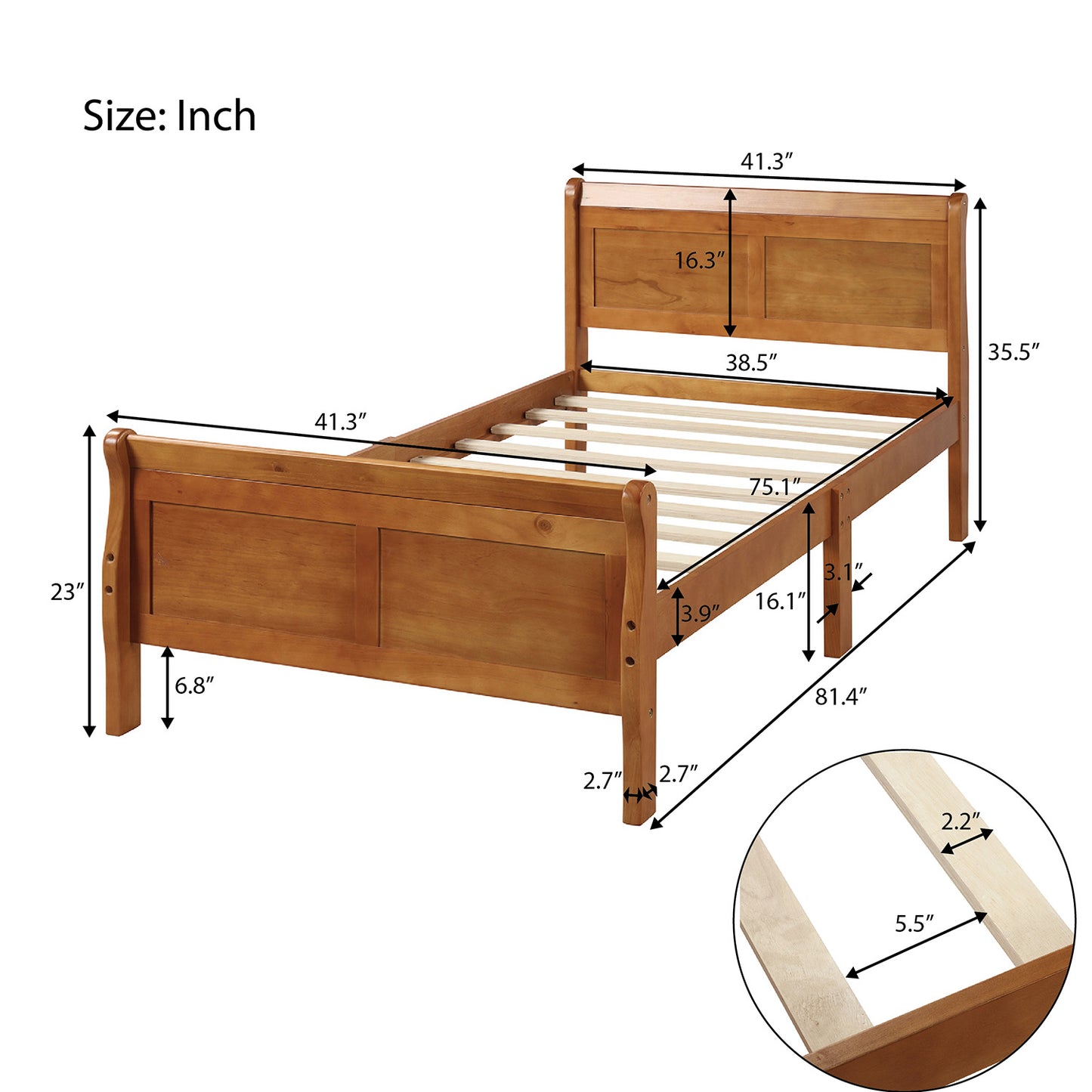 iRerts Platform Bed Frame Twin, Wood Twin Platform Bed Frame with Headboard and Footboard, Modern Twin Size Bed Frame with Wooden Slat Support, Twin Bed Frame No Box Spring Needed, Oak