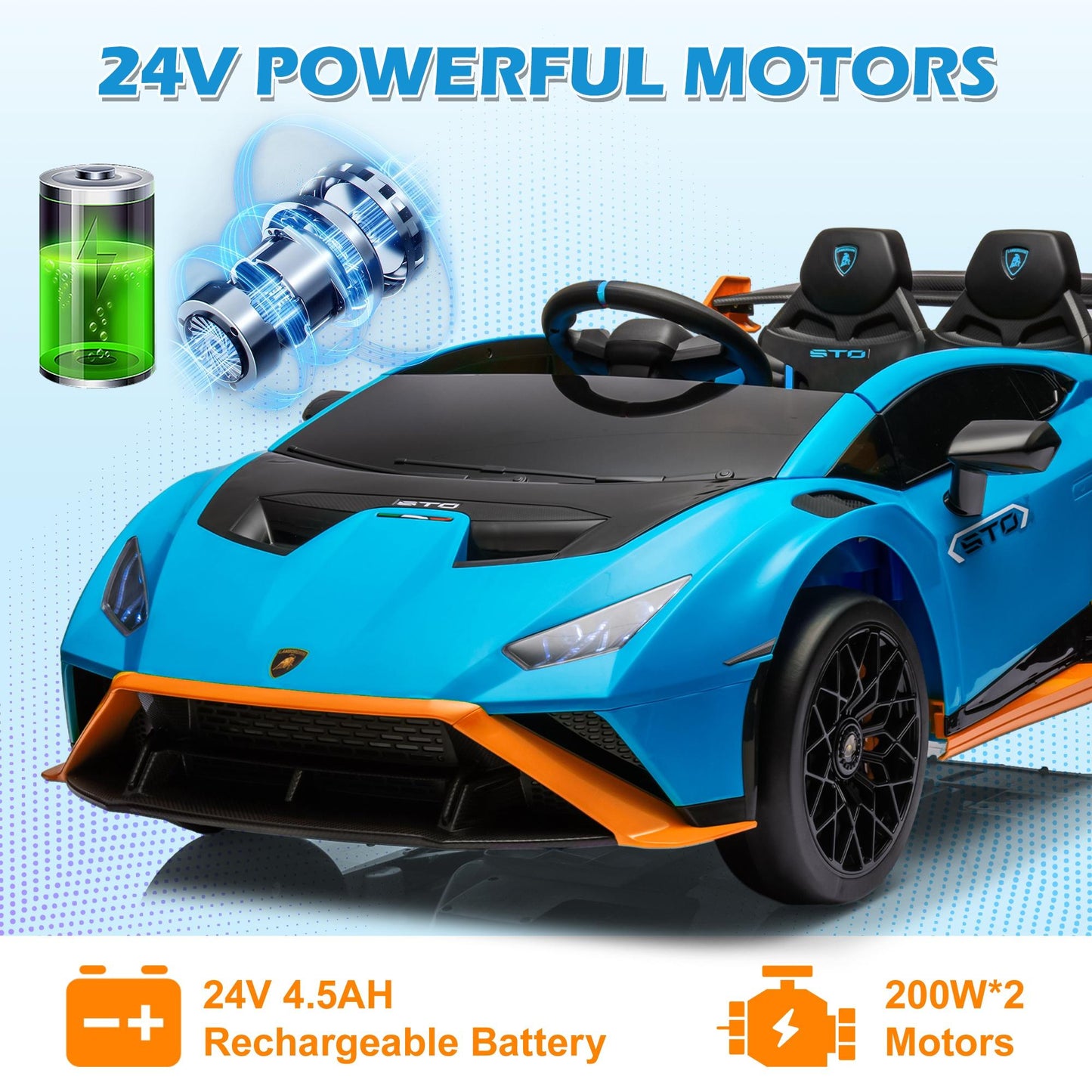 iRerts Blue 24V Lamborghini Ride on Cars with Remote Control, Battery Powered Kids Ride on Toys for Boys Girls 3-8 Ages, 4 Wheels Electric Cars for Kids with Bluetooth/Music/USB Port/LED Lights