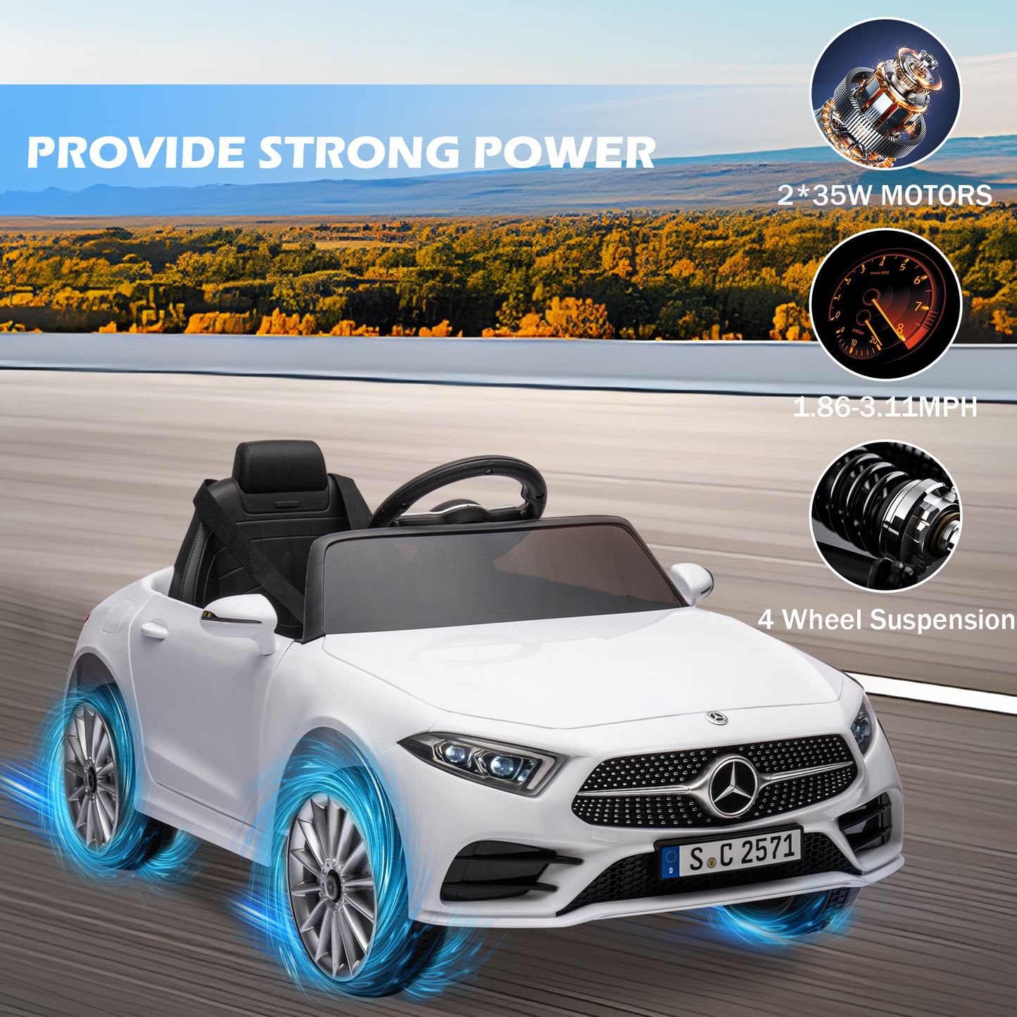 iRerts 12V Electric Ride On Cars for Boys Girls, Battery Powered Ride on Toys for Toddlers with Music, USB/AUX/SD Ports, LED Light, 4 Wheel Suspension, Electric Cars for Kids 3-6 Years Old Gift, White