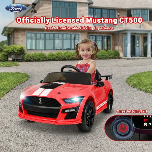 Ford Mustang GT500 Ride on Car for Kids, 12V Powered Ride on Toy with Remote Control, Bluetooth, Radio, Music, USB Port, LED Lights, 4 Wheels Suspension Electric Car for for 3-5 Years Boy Girl