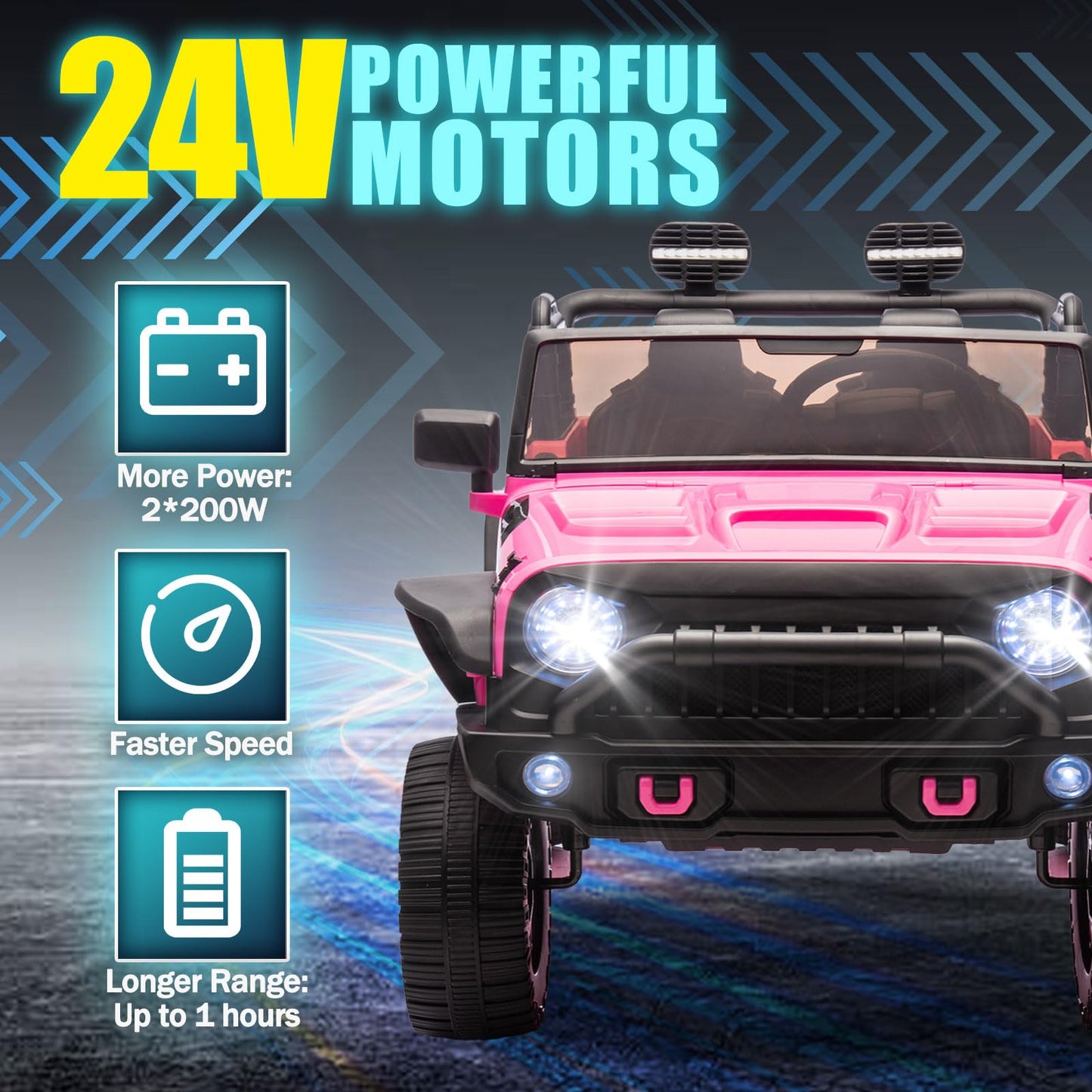 iRerts 24V 2 Seater Ride on Car, Powered Ride on Toys for Bid Kids Boys Girls Gifts, Kids Car Electric Vehicle with Remote Control, Music, Bluetooth, LED Light, USB/MP3 Port, 4 Wheel Suspension, Pink