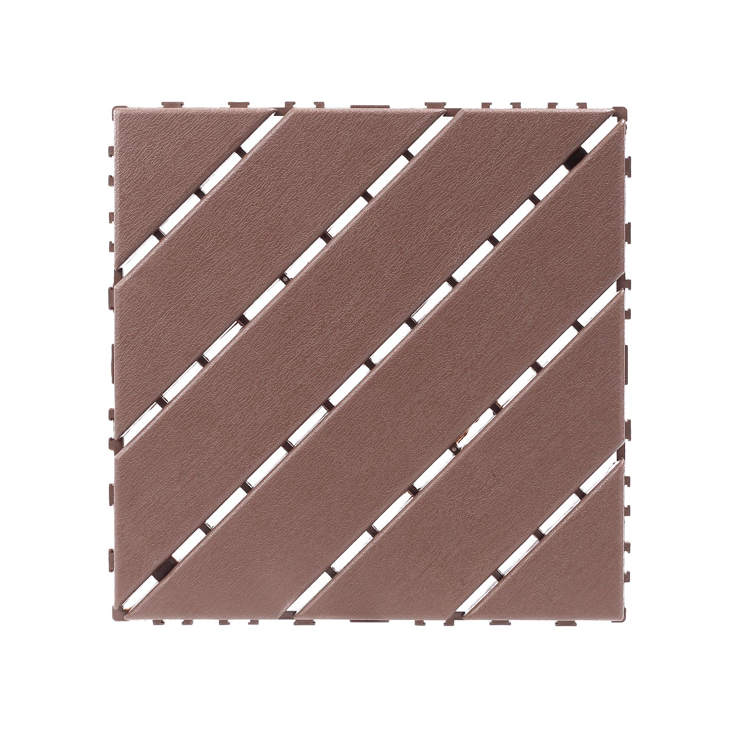 iRerts Plastic Interlocking Deck Tiles, 44 Pack Outdoor Flooring Tiles 12" x 12", All Weather Use, Patio Floor Decking Tiles for Porch Poolside Backyard, Brown