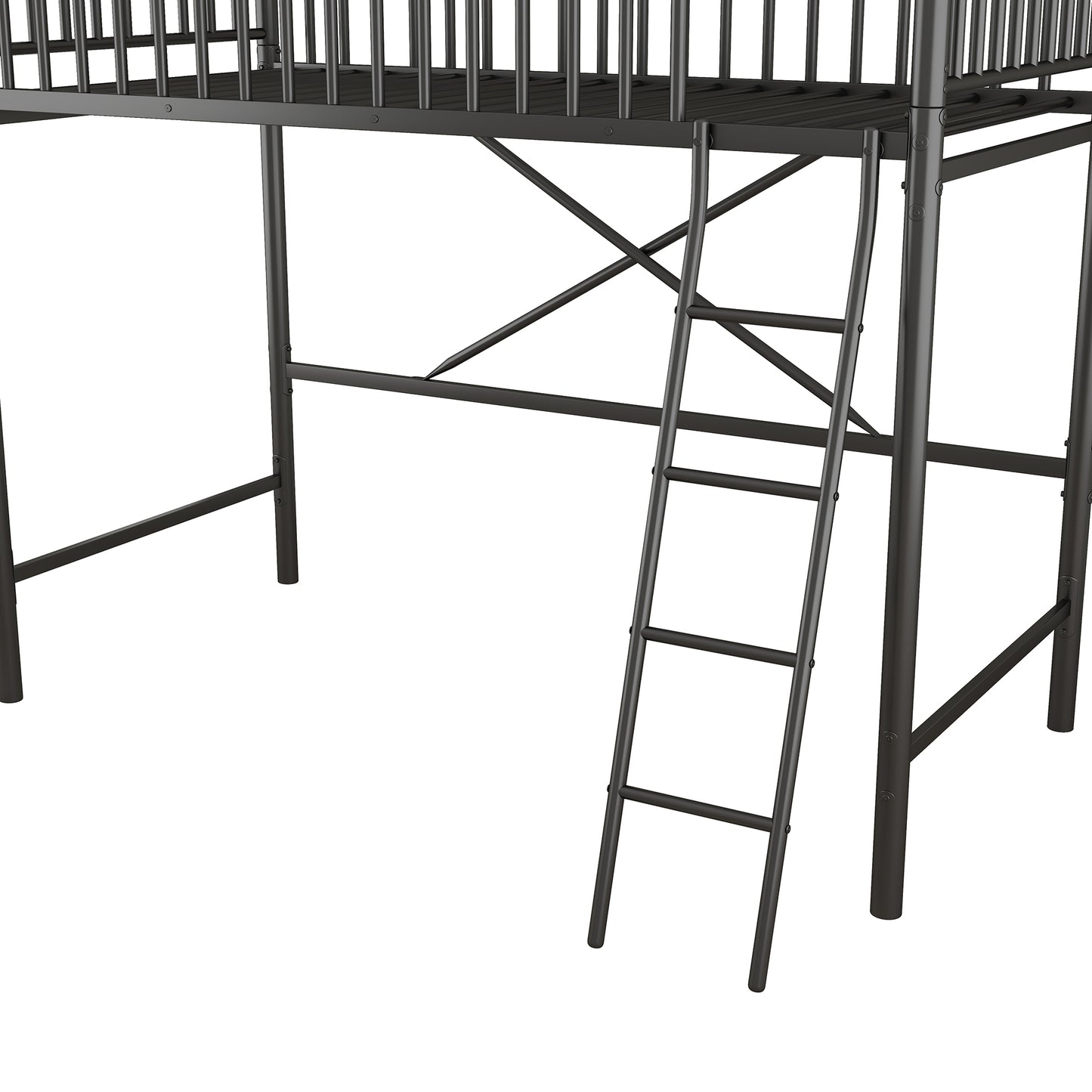 iRerts Black Loft Bed Twin Size, Twin Metal Loft Bed for Kids Teens, Twin Size Loft Bed with Ladder, Full-Length Guardrails, No Box Spring Needed, Modern Twin Loft Bed for Bedroom, Dorm, Guest Room