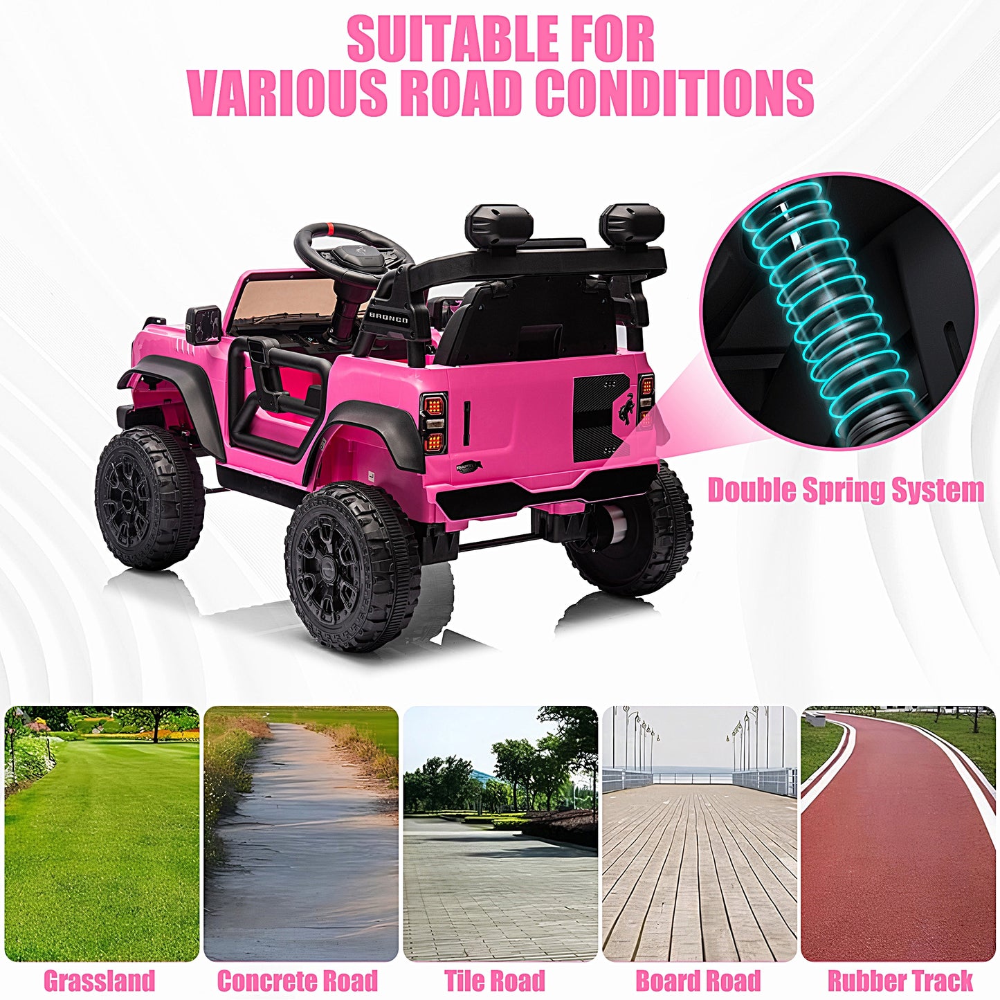 iRerts 12V Ride on Cars, Licensed Ford Bronco Raptor Toddlers Ride on Toys with Parental Remote Control, Bluetooth, FM Radio, LED Lights, Electric Car for Kids Boys Girls Ages 3-6,Pink
