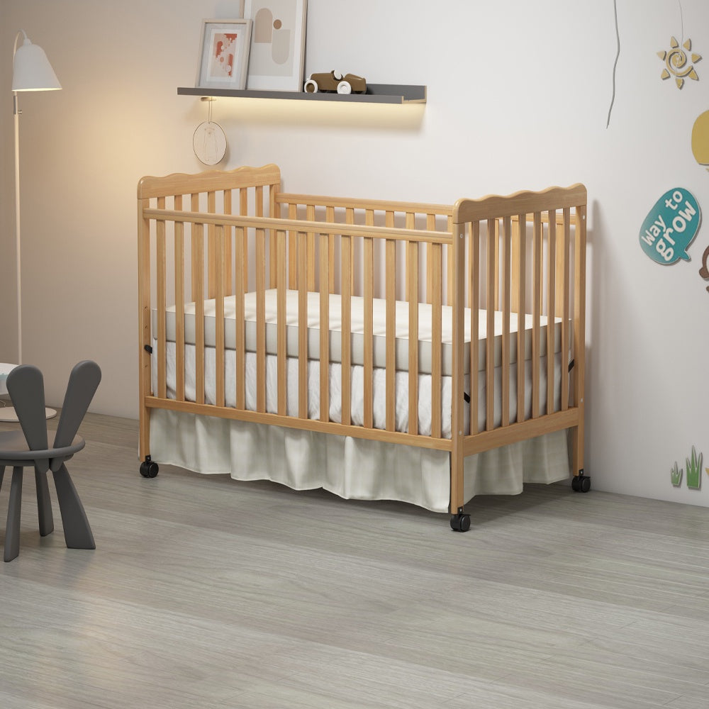 iRerts 3 In 1 Convertible Baby Crib, Wood Converts from Baby Crib to Toddler Bed and Daybed, Baby Bed with Locking Wheels, 4 Adjustable Mattress Heights, Non-Toxic Finish, Natural
