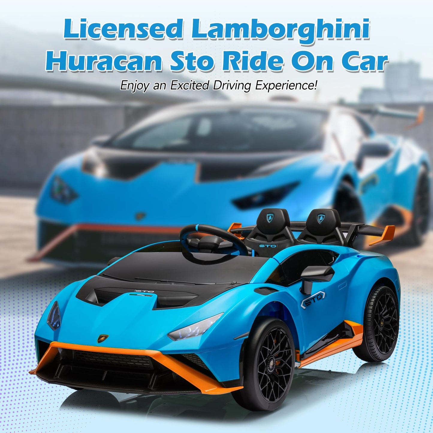 iRerts Blue 24V Lamborghini Ride on Cars with Remote Control, Battery Powered Kids Ride on Toys for Boys Girls 3-8 Ages, 4 Wheels Electric Cars for Kids with Bluetooth/Music/USB Port/LED Lights