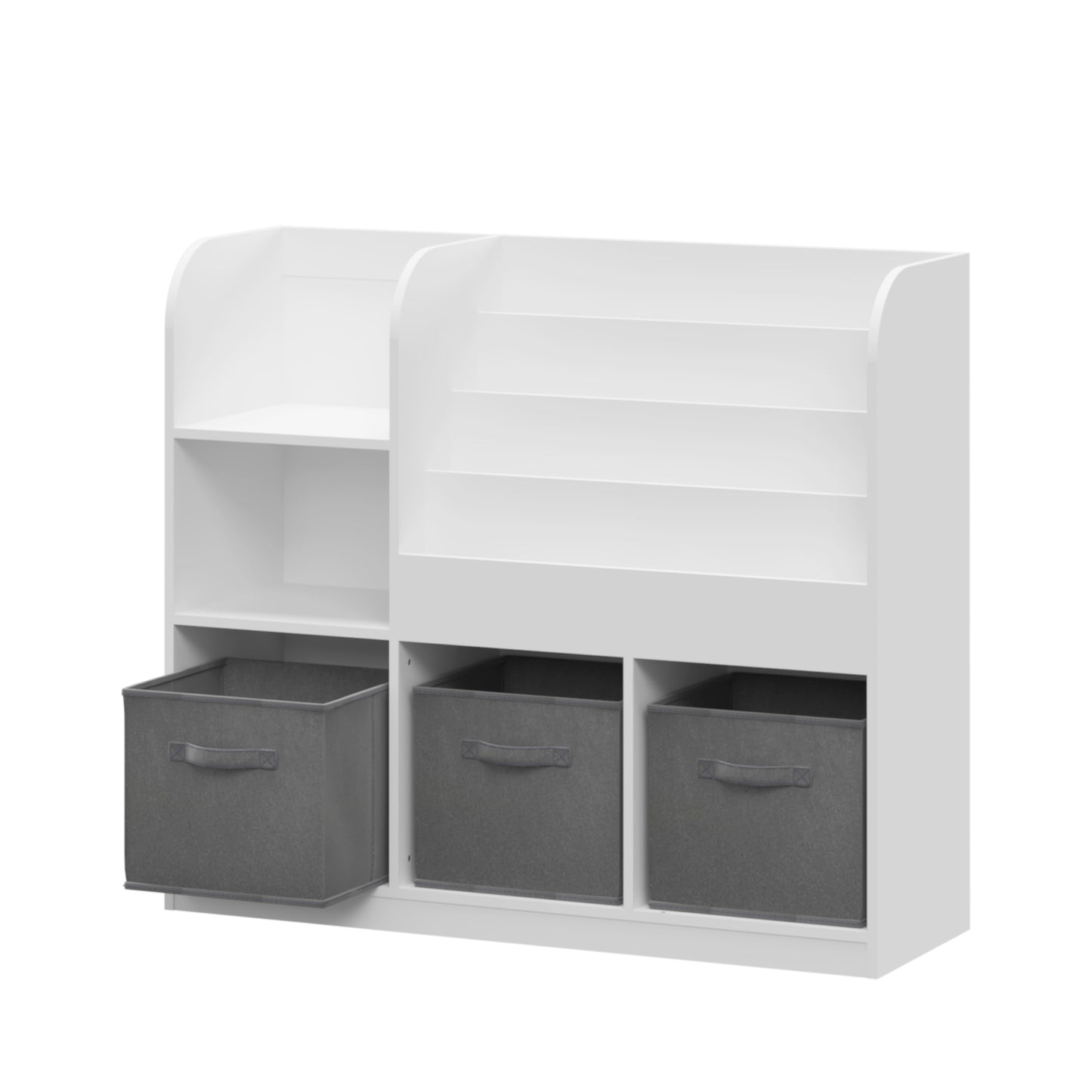 Kids Bookshelf and Toy Storage Organizer with 3 Drawers, Wooden Cube Bookcase for Children Toddlers with 4 Tier Book Display Shelf, for Kids Baby Room, Bedroom, Living Room, White