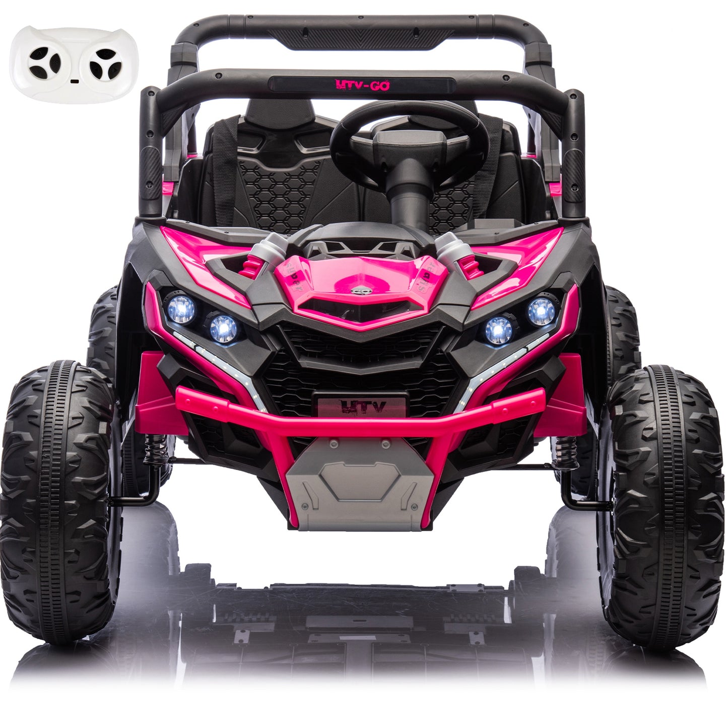 iRerts 2 Seater Ride on Car, 24V Powered Ride on Toys UTV with Remote Control, LED Lights, Bluetooth Music, 3 Speeds, Storage Space, Electric Vehicle for Kids Boys Girls Ages 3-8 Gifts, Pink