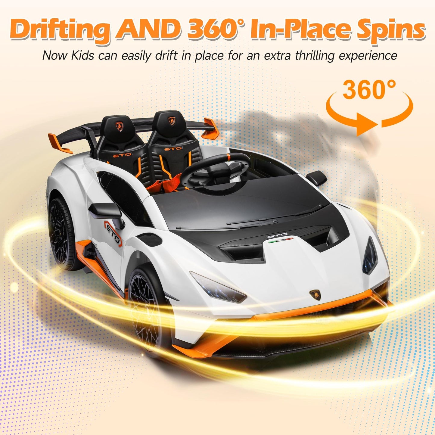 iRerts White 24V Lamborghini Ride on Cars with Remote Control, Battery Powered Kids Ride on Toys for Boys Girls 3-8 Ages, 4 Wheels Electric Cars for Kids with Bluetooth/Music/USB Port/LED Lights