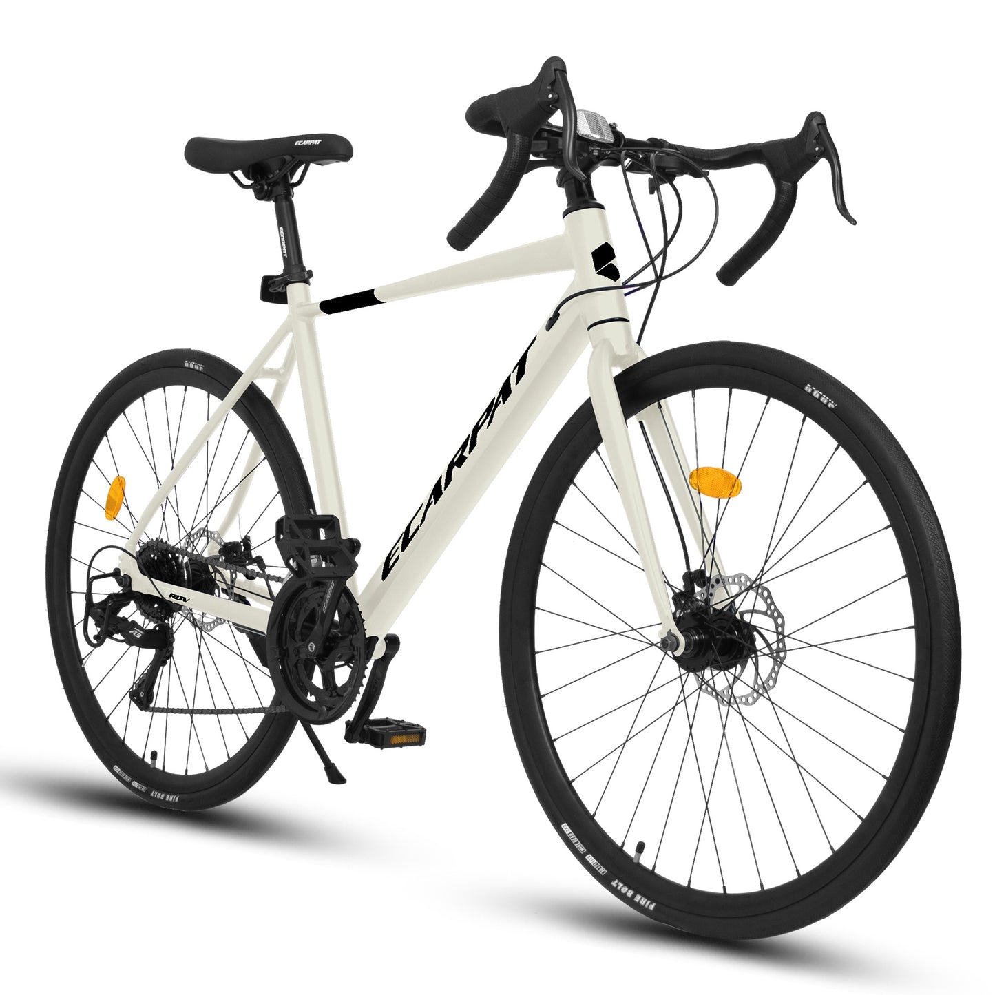 iRerts 700C Road Bike, 16 Speed Outdoor Bike for Men Women, Road Commuter Bike with Disc Brakes, Aluminum Frame, Lightweight Racing Bike Adult Bicycle L Size, Cream