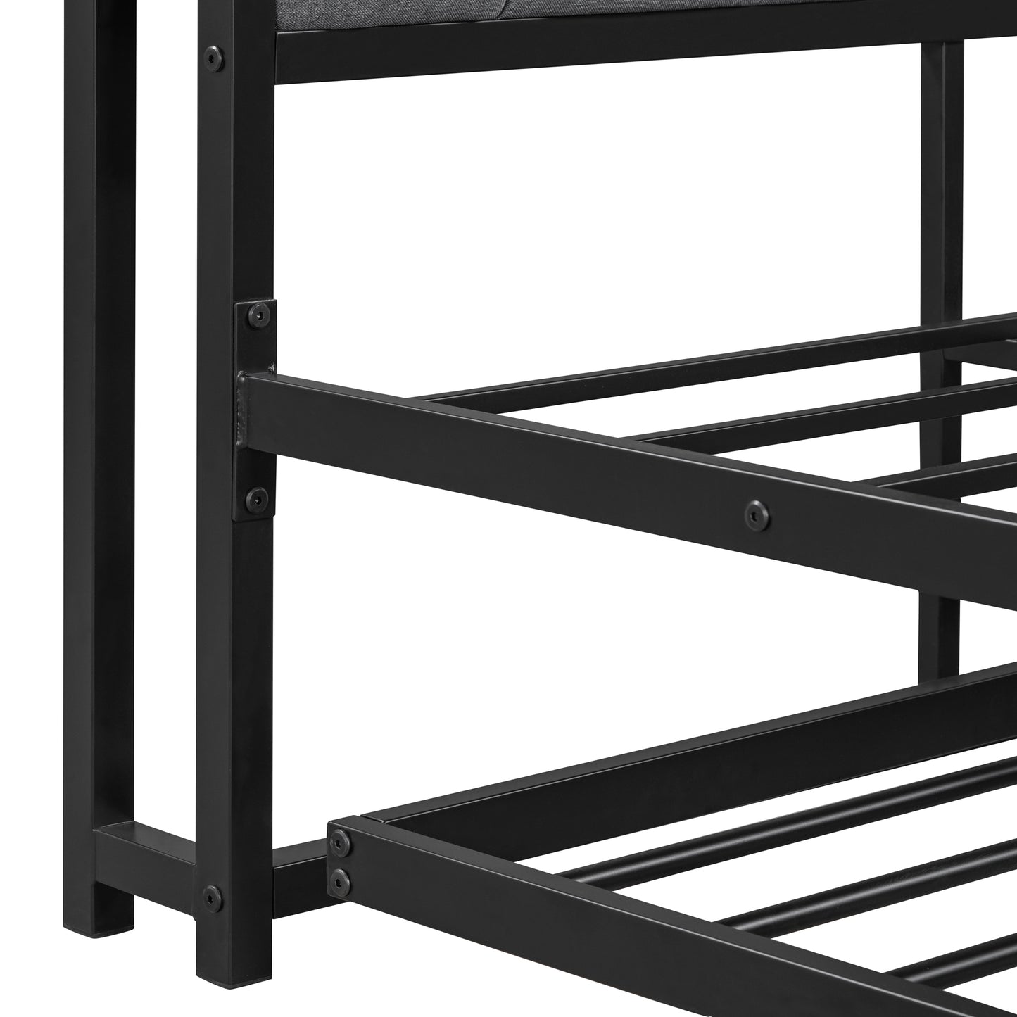 Queen Size Metal Platform Bed Frame with Twin Size Trundle, Queen Size Bed Frame with Upholstered Headboard, USB Ports, Steel Slat Support, Queen Bed Frame No Box Spring Needed for Bedroom, Black