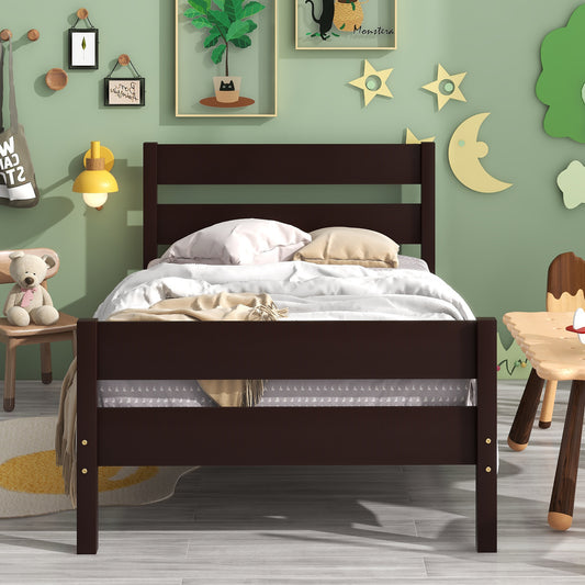 iRerts Wood Twin Bed Frame, Espresso Twin Platform Bed Frame with Headboard and Footboard, Modern Twin Bed Frame No Box Spring Needed for Adults Teens Kids, Twin Size Bed Frame with Wood Slat Support