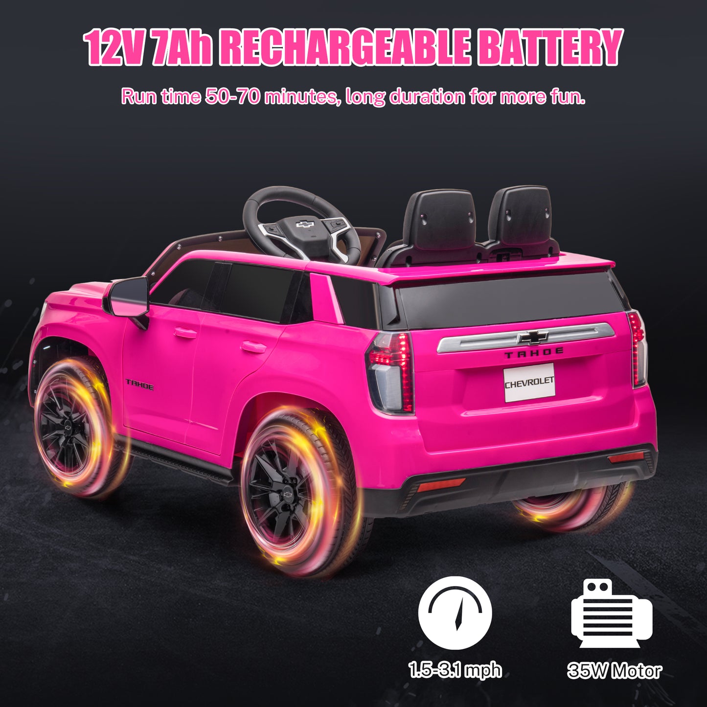 iRerts 12V Ride On Toys with Remote Control, Licensed Chevrolet Tahoe Kids Ride on Cars with Music, LED Lights, MP3/USB/AUX Port, Kids Electric Vehicle for Boys Girls, Pink