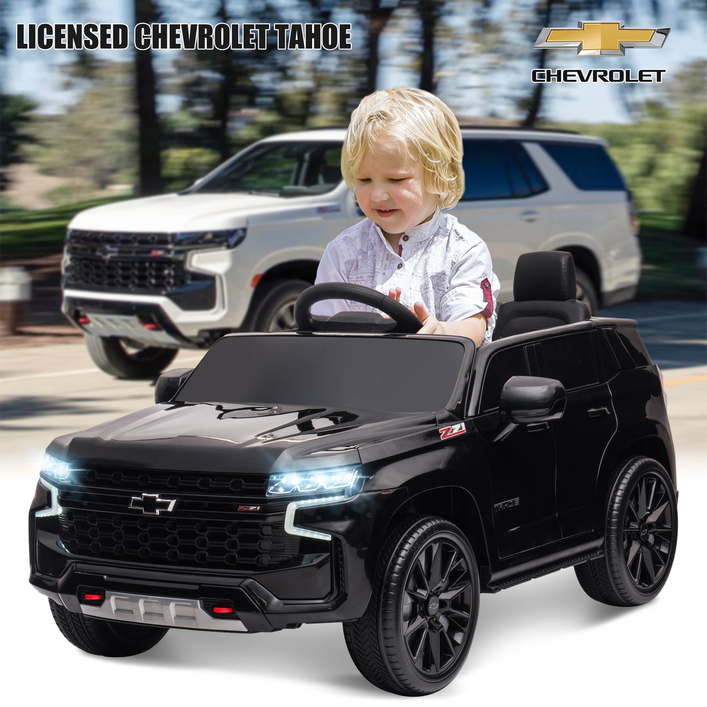 iRerts Black 12V Chevrolet Tahoe Powered Ride On Cars with Remote Control, Kids Ride on Toys for Boys Girls Gifts Ages 3-6, Battery Powered Kids Electric Cars with Music, MP3/USB/AUX Port