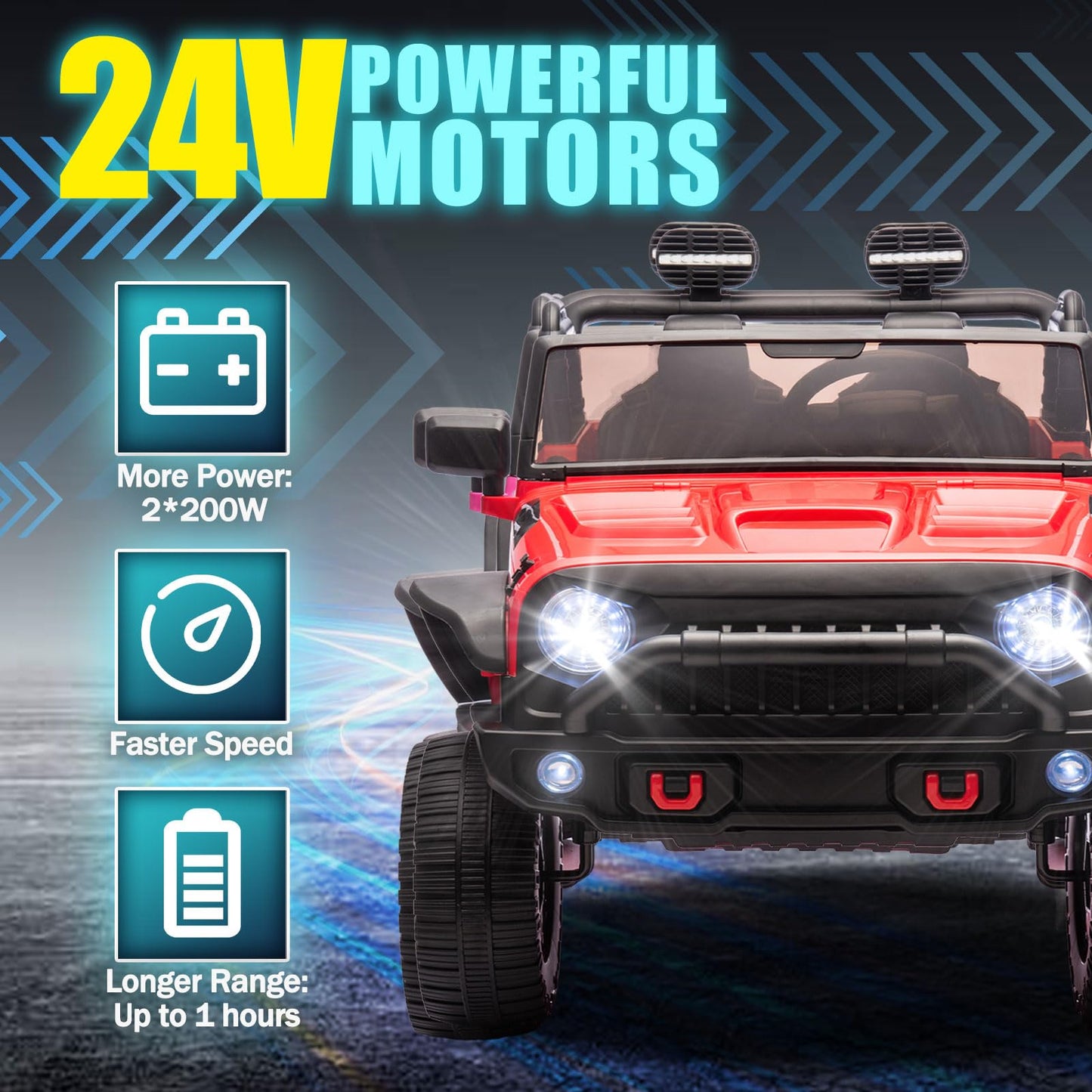 iRerts 24V 2 Seater Ride on Car, Powered Ride on Toys for Bid Kids Boys Girls Gifts, Kids Car Electric Vehicle with Remote Control, Music, Bluetooth, LED Light, USB/MP3 Port, 4 Wheel Suspension, Red