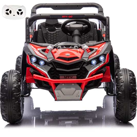 iRerts 2 Seater Ride on Car, 24V Powered Ride on Toys UTV with Remote Control, LED Lights, Bluetooth Music, 3 Speeds, Storage Space, Electric Vehicle for Kids Boys Girls Ages 3-8 Gifts, Red