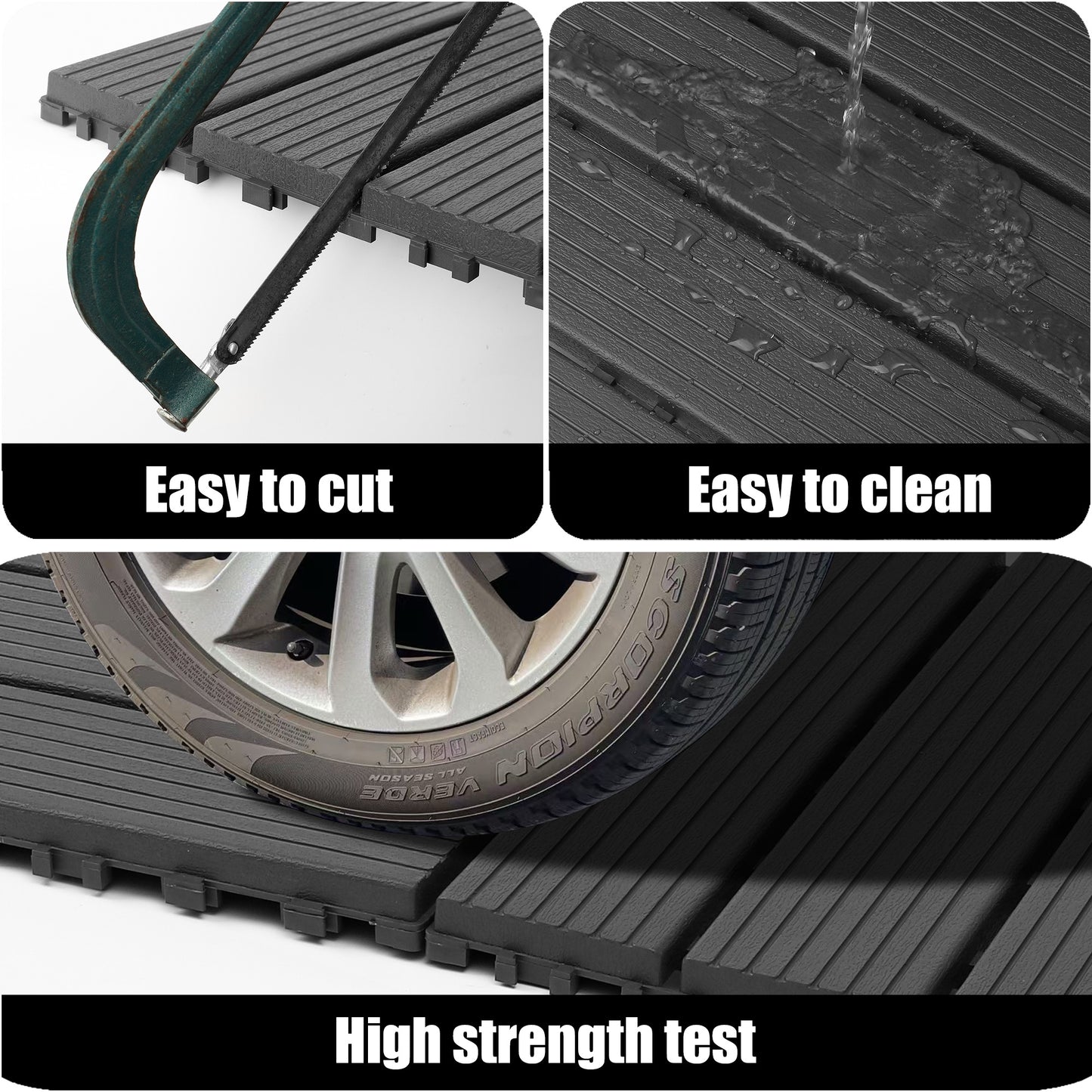 iRerts Plastic Interlocking Deck Tiles, 44 Pack Outdoor Flooring Tiles 12" x 12", All Weather Use, Patio Floor Decking Tiles for Porch Poolside Balcony Backyard, Gray