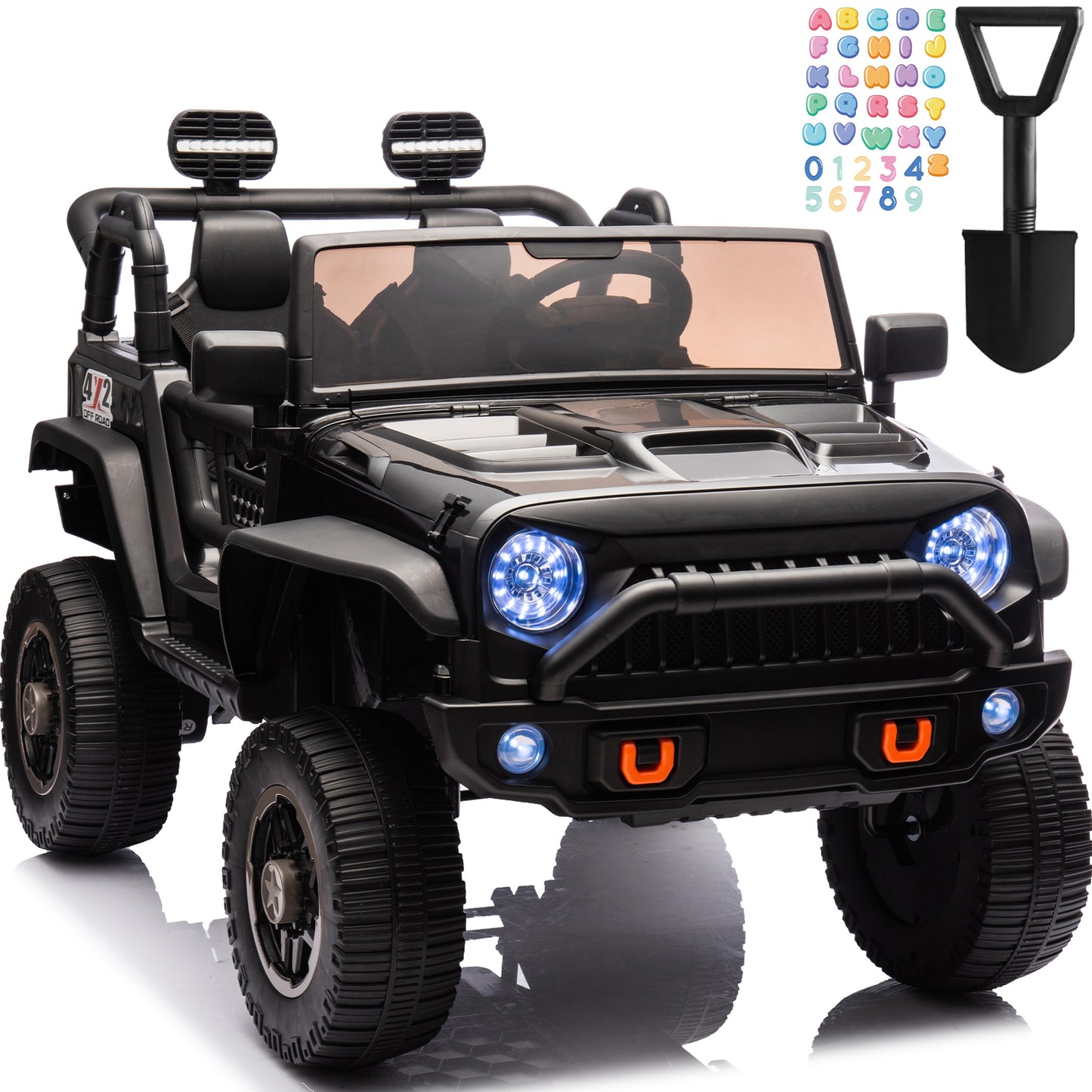 iRerts 24V 2 Seater Ride on Car, Powered Ride on Toys for Bid Kids Boys Girls Gifts, Kids Car Electric Vehicle with Remote Control, Music, Bluetooth, LED Light, USB/MP3 Port, 4 Wheel Suspension, Black
