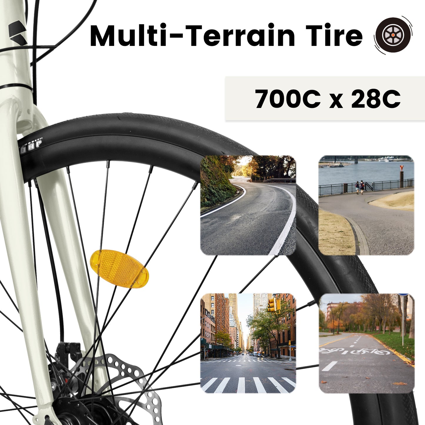 iRerts 700C Road Bike, 16 Speed Outdoor Bike for Men Women, Road Commuter Bike with Disc Brakes, Aluminum Frame, Lightweight Racing Bike Adult Bicycle M Size, Cream