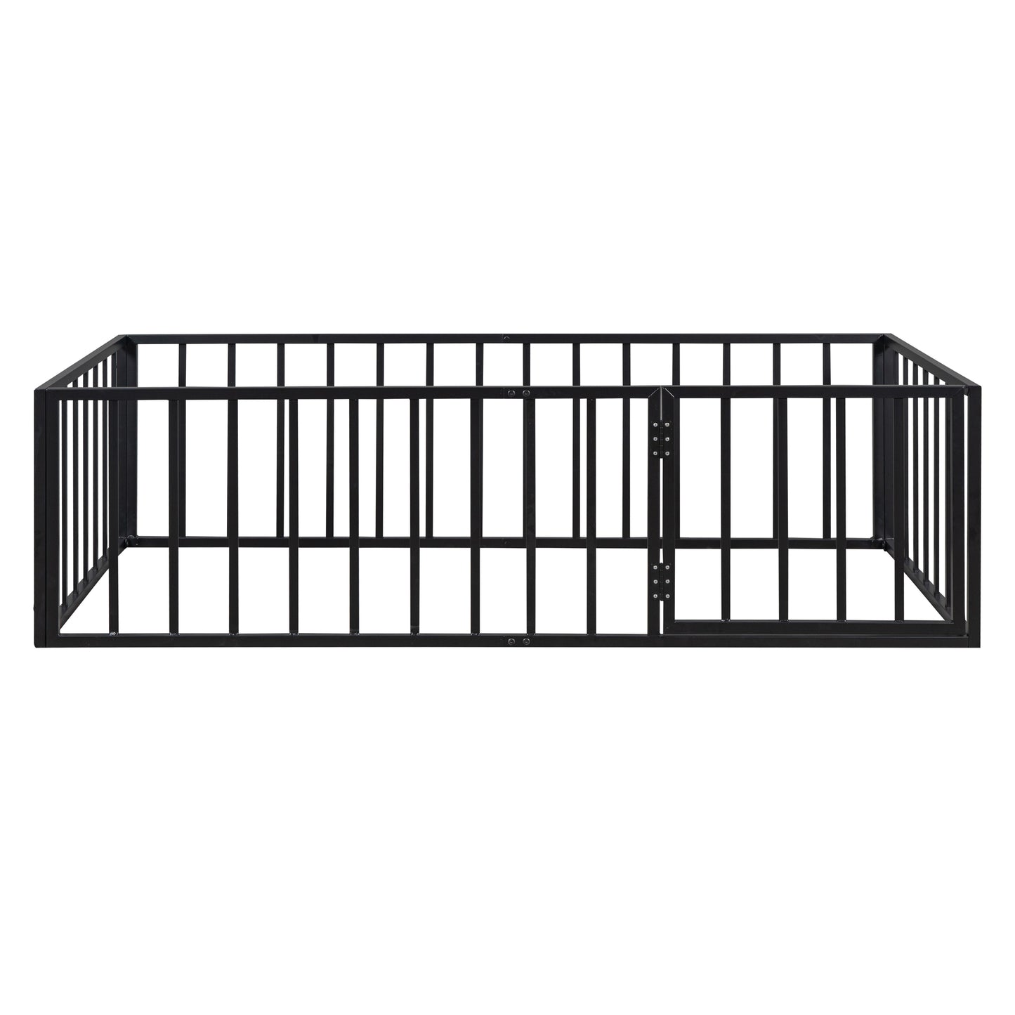 iRerts Twin Floor Bed Frame, Metal Twin Size Montessori Floor Bed Frame with Fence and Door, Kids Toddler Floor Bed Frame Twin Size for Girls Boys, Twin Bed Frame without Bed Slats, Black