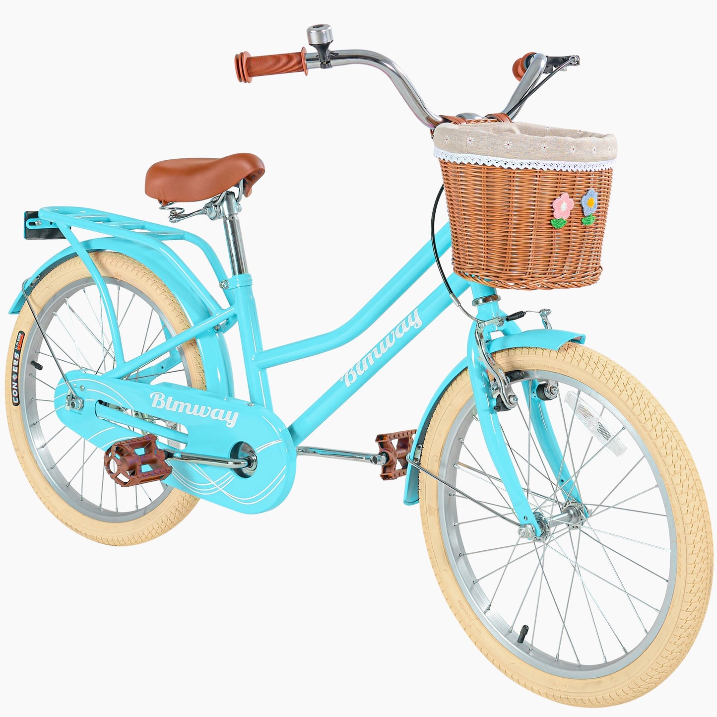 iRerts 20 Inch Girls Bike with Basket, Kids Bike for Girls Ages 7-10 with Bike Wheel Lights, Girls Bicycle with Kickstand, Leather Saddle, Coaster Brakes, Blue
