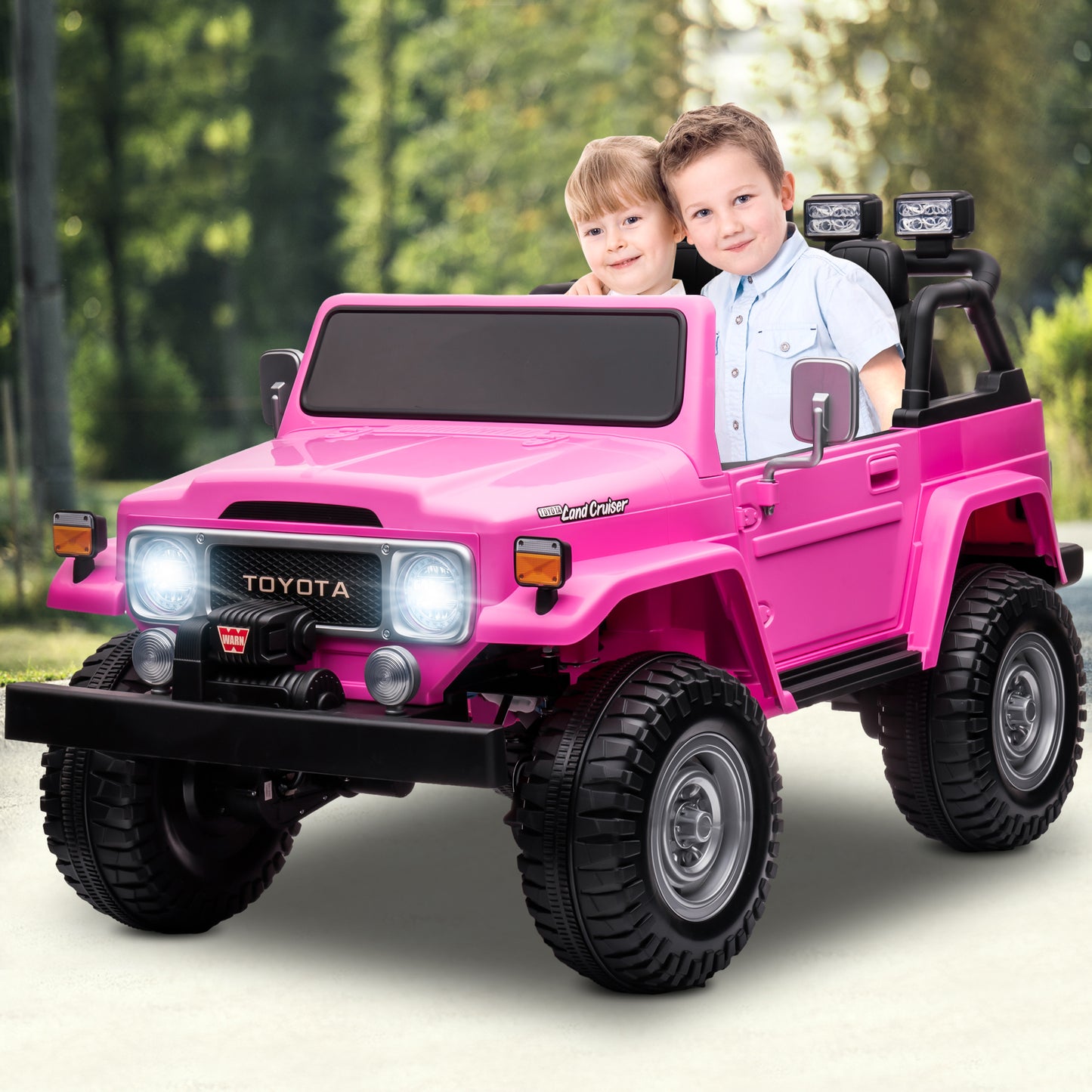 Toyota FJ40 24V Powered Ride on Trucks, Real 2 Seater Ride on Car with Remote Control, Electric Vehicles Cars for Kids with Bluetooth, Music, 4 Wheels Suspension, Ride on Toys for Boys Girls 3-6, Pink