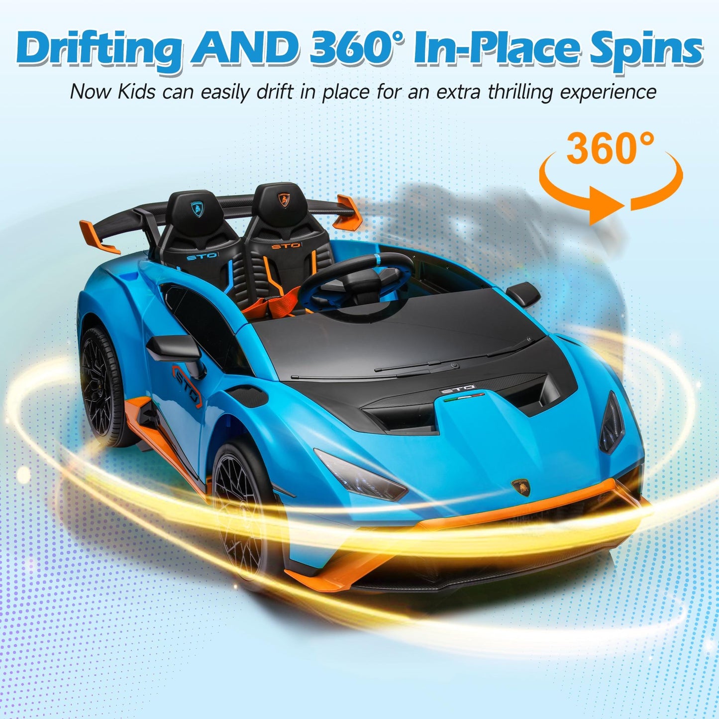 iRerts Blue 24V Lamborghini Ride on Cars with Remote Control, Battery Powered Kids Ride on Toys for Boys Girls 3-8 Ages, 4 Wheels Electric Cars for Kids with Bluetooth/Music/USB Port/LED Lights
