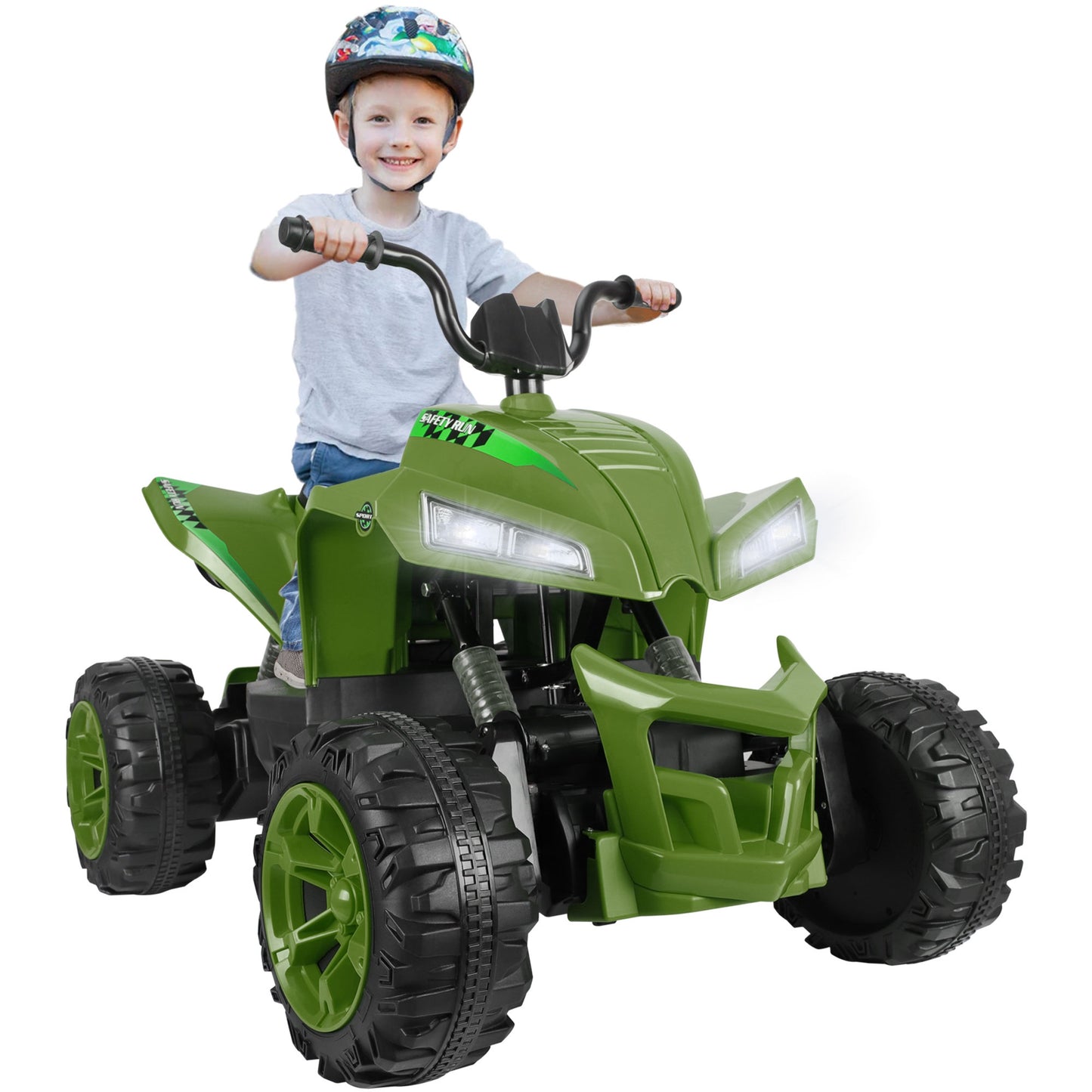 24V Battery Powered Ride on ATV, 4WD Kids Ride on Cars with Bluetooth, Music, LED Light, USB/AUX Ports, Ride on Toys Electric Cars for Kids Boys Girls 3-8 Ages Gifts, Green