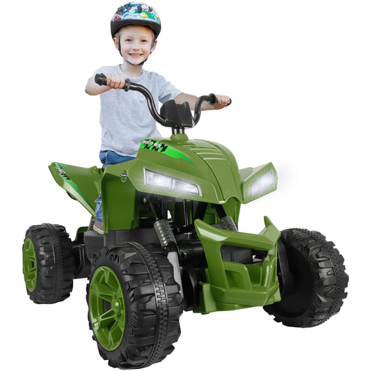 24V Battery Powered Ride on ATV, 4WD Kids Ride on Cars with Bluetooth, Music, LED Light, USB/AUX Ports, Ride on Toys Electric Cars for Kids Boys Girls 3-8 Ages Gifts, Green