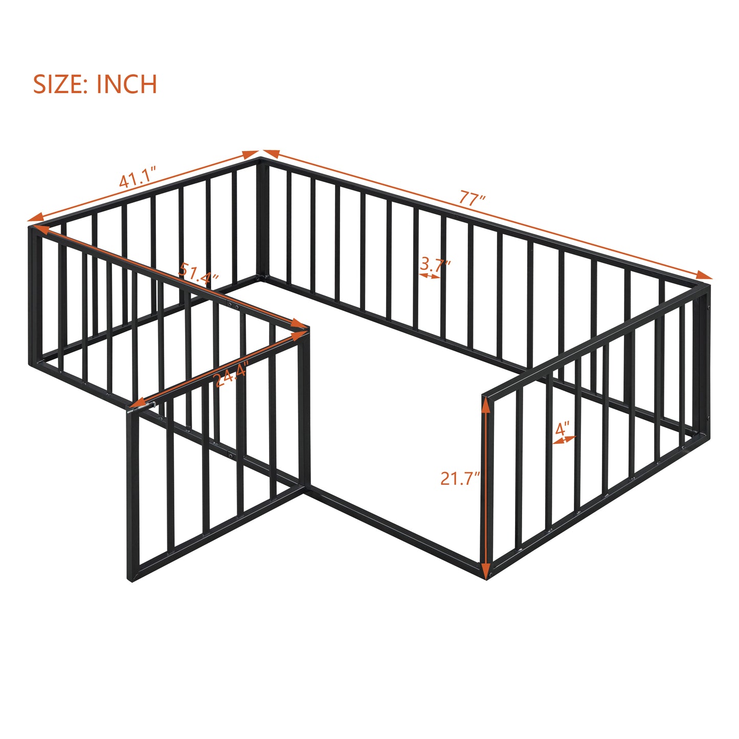 iRerts Twin Floor Bed Frame, Metal Twin Size Montessori Floor Bed Frame with Fence and Door, Kids Toddler Floor Bed Frame Twin Size for Girls Boys, Twin Bed Frame without Bed Slats, Black