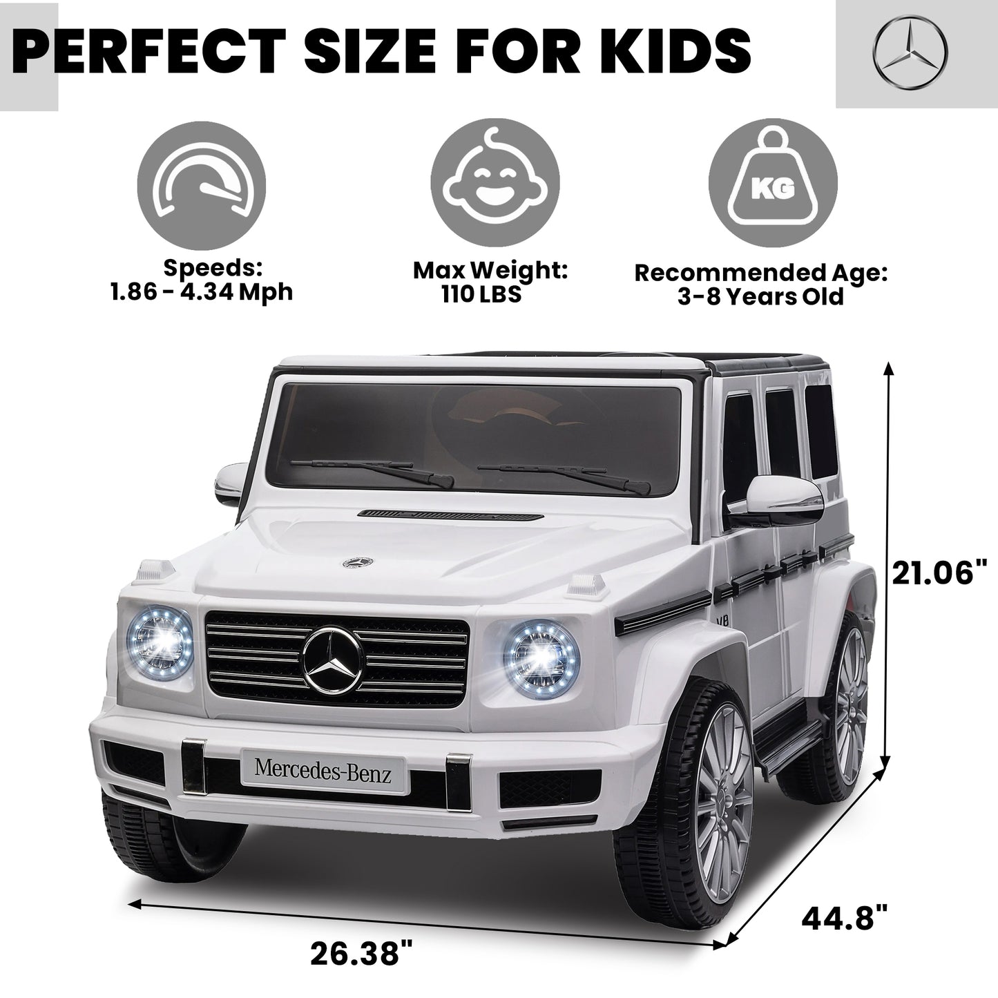 24V Ride On Cars with Remote Control, Licensed Mercedes Benz G500 Kids Electric Car for Boys Girls Gifts, Battery Powered Ride on Trucks Toys with Bluetooth, MP3, Music, Led Lights, USB, White