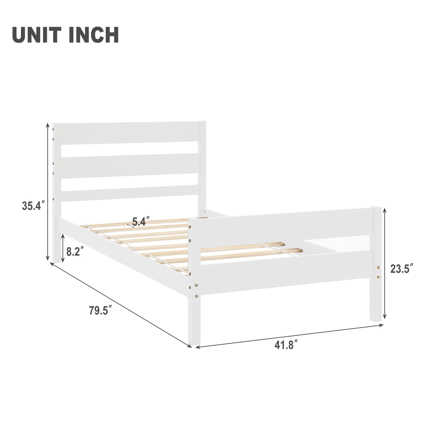 iRerts Twin Platform Bed Frame with Headboard and Footboard, Wood Twin Size Bed Frame, Modern Platform Bed Frame Twin Size with Wood Slat Support, No Box Spring Needed, White