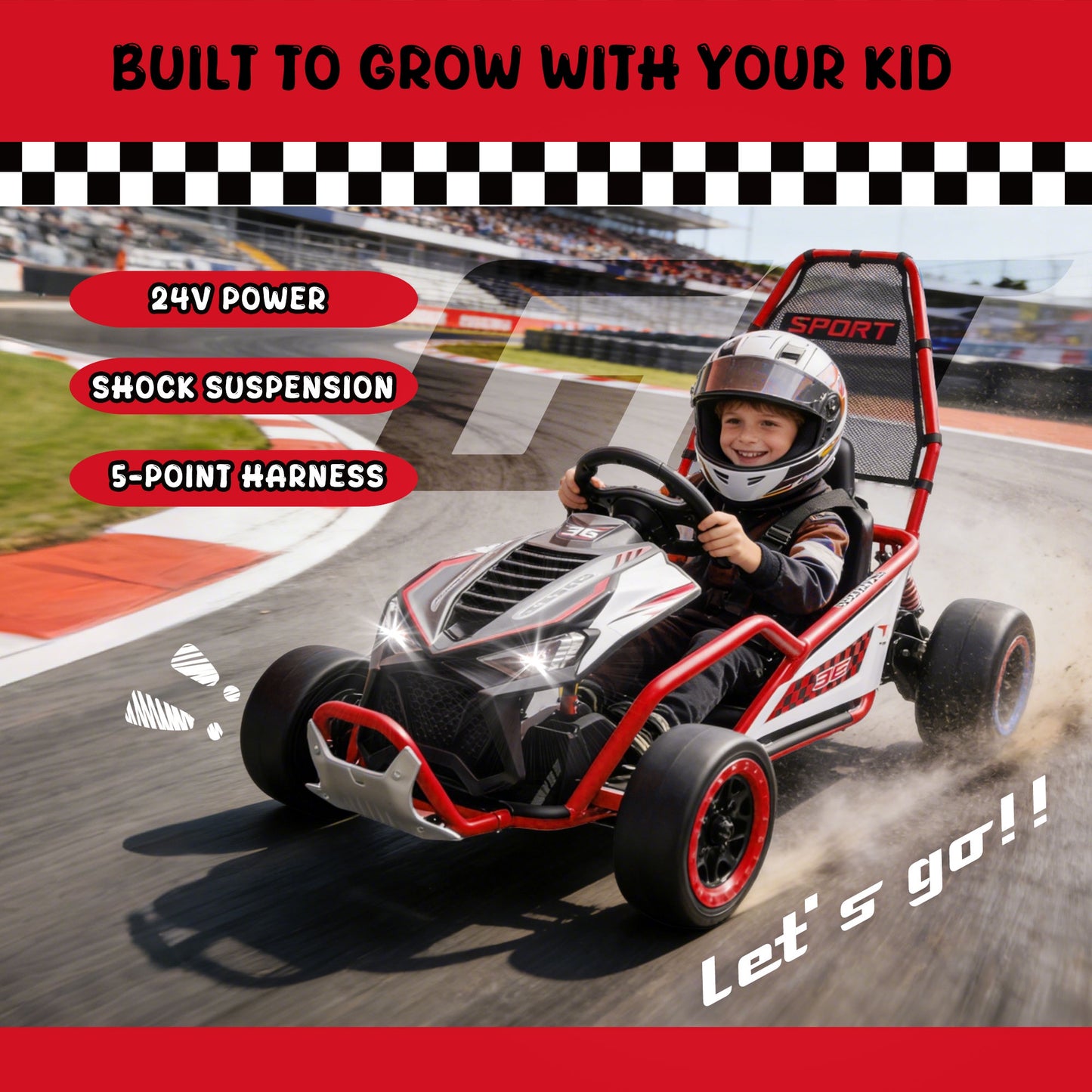 24V Powered Ride on Toys, iRerts Electric Go Kart with Drift Mode, Bluetooth Music, EVA Front Tires, Rear Wheel Suspension, Max Speed 7.5 MPH, Crazy Go Cart Electric Car for Kids 6-12 Ages, Red